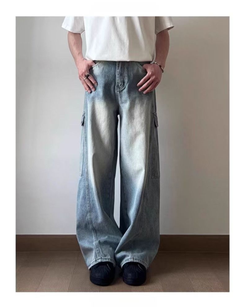 Japanese Brand × Jean Light blue washed vintage distressed cargo jeans y2k Size US 32 / EU 48 - 1 Thumbnail