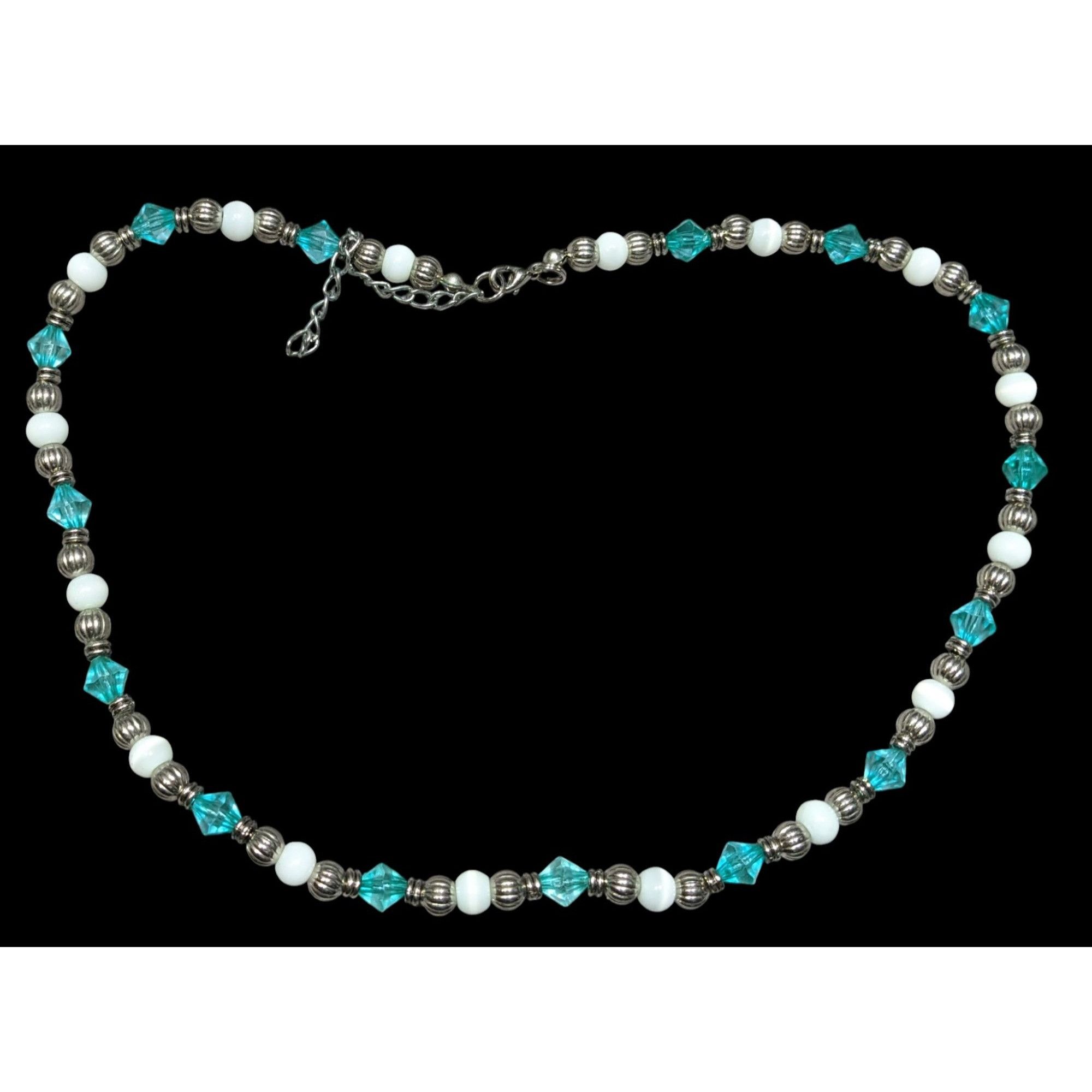 Other Turquoise & White Beaded Necklace With Silver Tone Accents & Size ONE SIZE - 1 Thumbnail