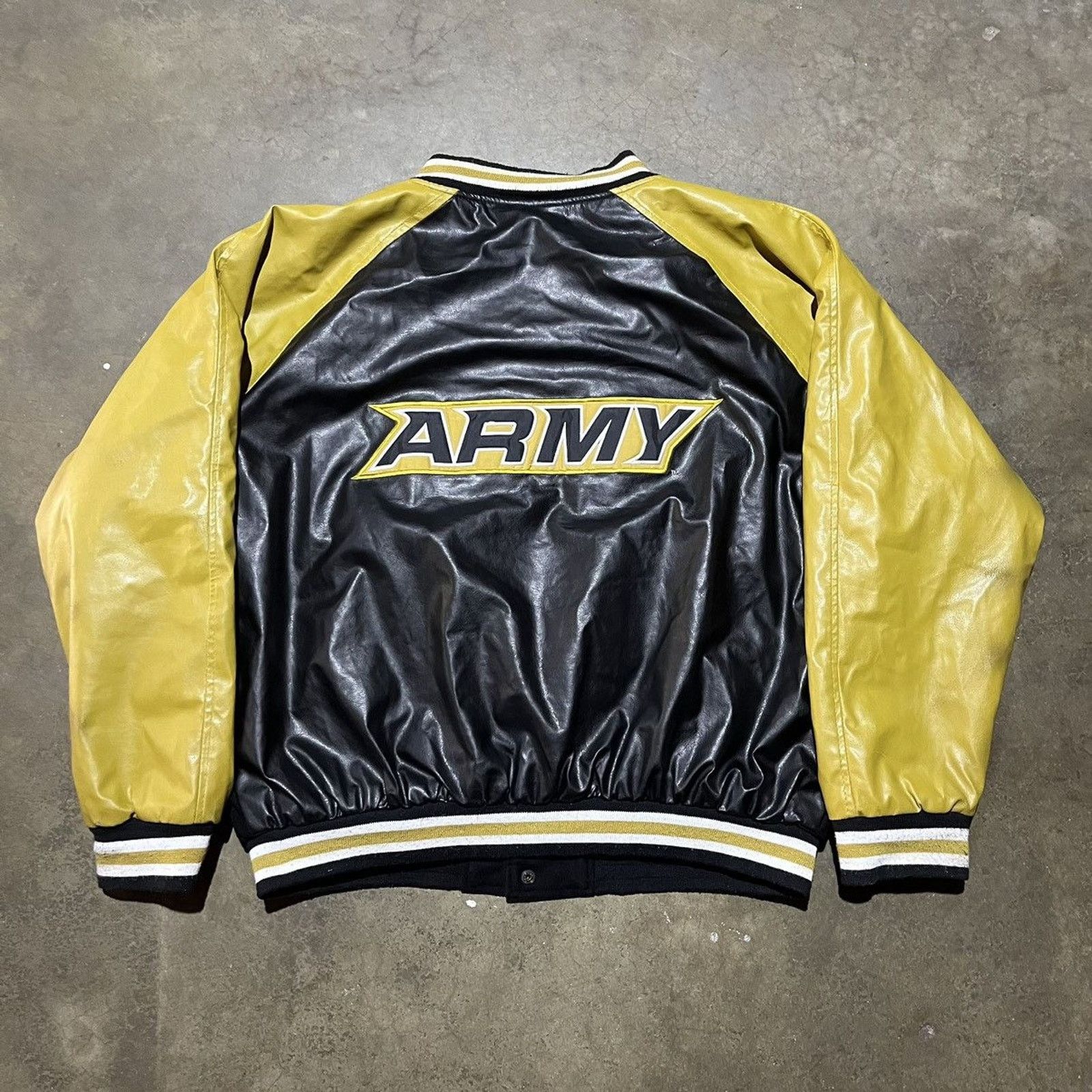 Vintage Vintage Y2k Army Black/Gold Boxy Bomber Leather Jacket Size US XL / EU 56 / 4 - 3 Thumbnail