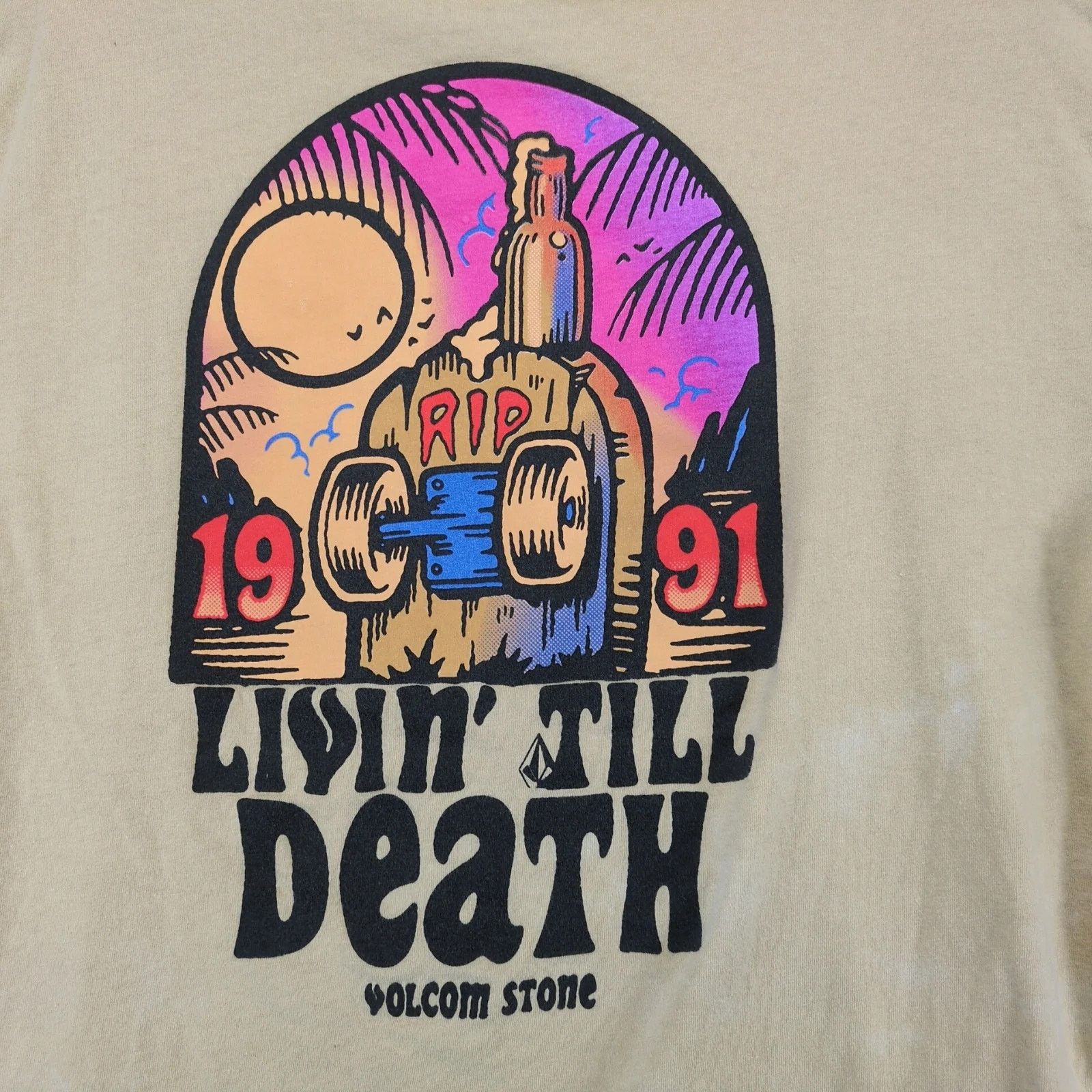Volcom Volcom Skater Graphic T-Shirt Mens L Livin' Till Death Beige Size US L / EU 52-54 / 3 - 3 Thumbnail