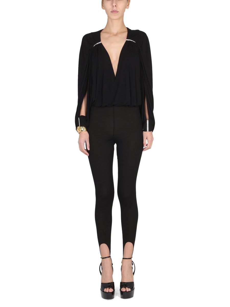 Saint Laurent Paris o1s1wg111024 Sleeved Catsuit Crepe Jersey Jumpsuit Black Size 26" / US 2 / IT 38 - 1 Thumbnail