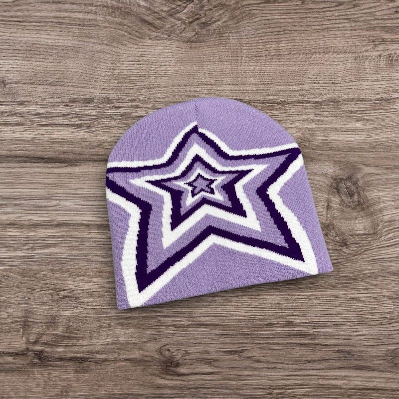 Y2K Opium Star Beanie | Alt Avantgarde Skater Purple Hat, Men’s