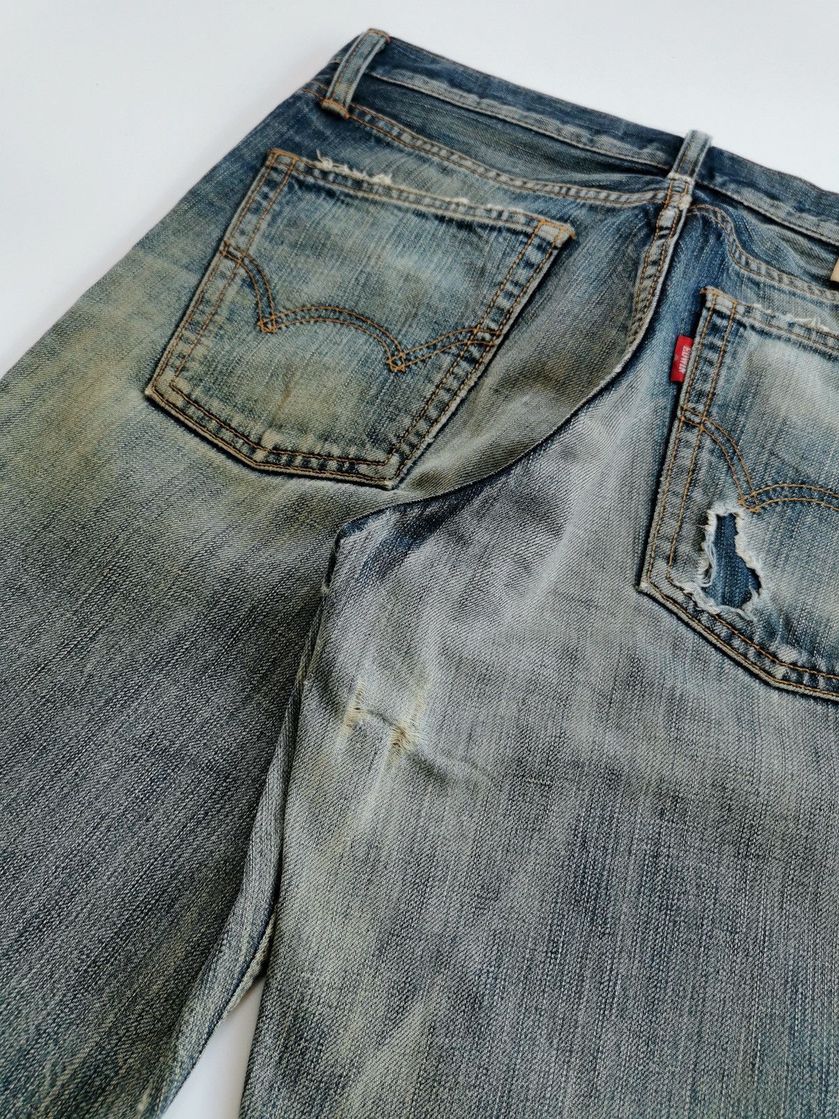 Edwin Bootcut Thrashed Edwin 500RV Mud Distressed Jeans ERD Grunge Size US 31 - 12 Thumbnail