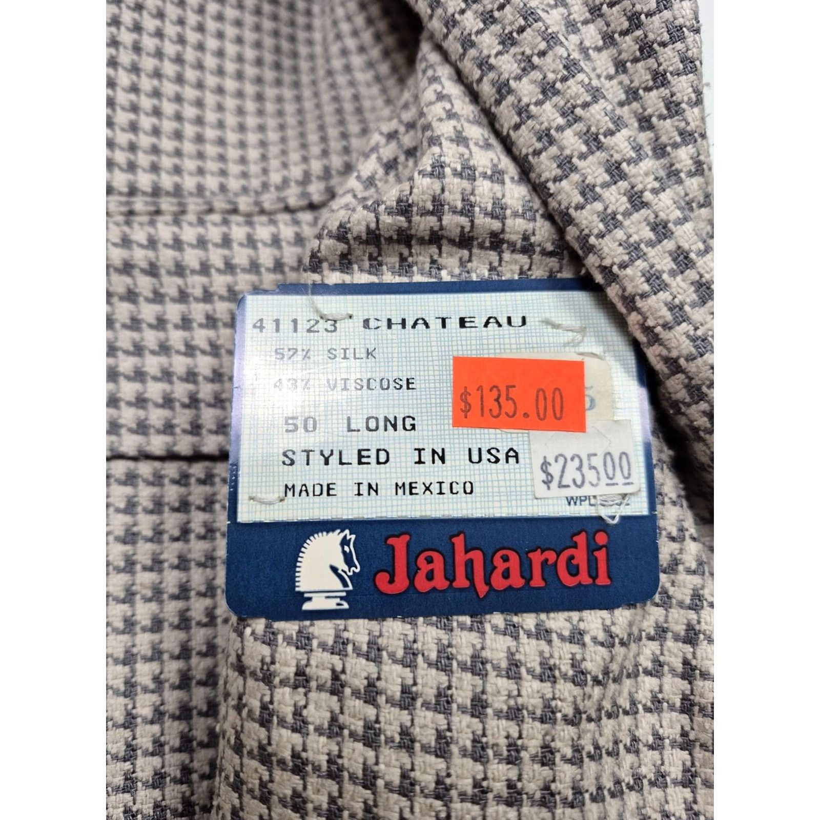 Vintage VTG Jahardi Blazer Mens 50 Long Beige Chateau Silk Blend Houndstooth Sport Coat Size 50R - 4 Thumbnail