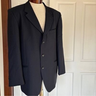 Emanuel Ungaro Emanuel Ungaro Navy Pure Wool Men's Suit 3 Button Blazer Fit Size 46R - 2 Thumbnail