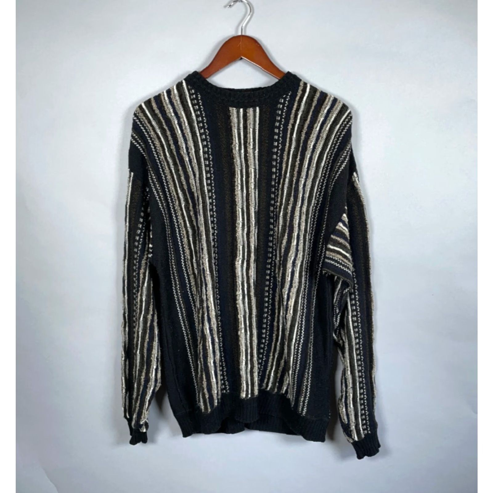 Haggar Vintage Haggar Men's Textured Stripe Sweater Adult Large Black Lightweight Knit 90s Size US L / EU 52-54 / 3 - 2 Thumbnail
