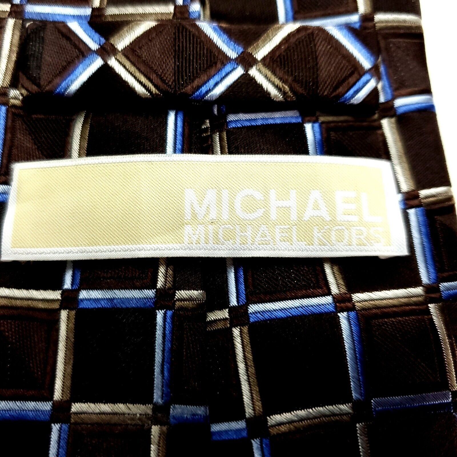 Michael Kors Michael Kors Silk Tie Woven Brown Geometric Blue Size ONE SIZE - 3 Thumbnail