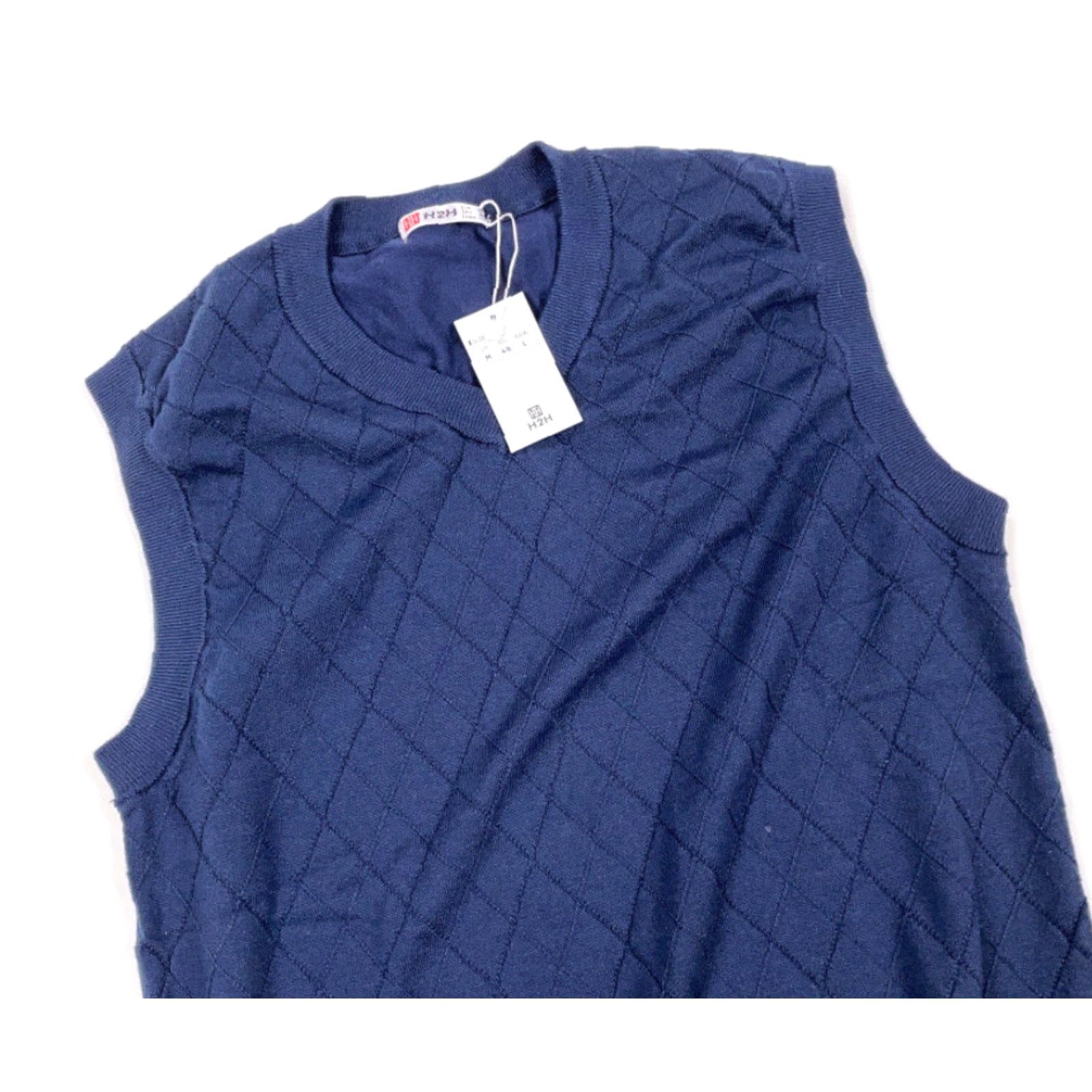 Vintage H2H Unworn Dark Blue Diamond Sweater Vest Adult Medium Lightweight Knit Nylon Polyester Size US M / EU 48-50 / 2 - 3 Thumbnail
