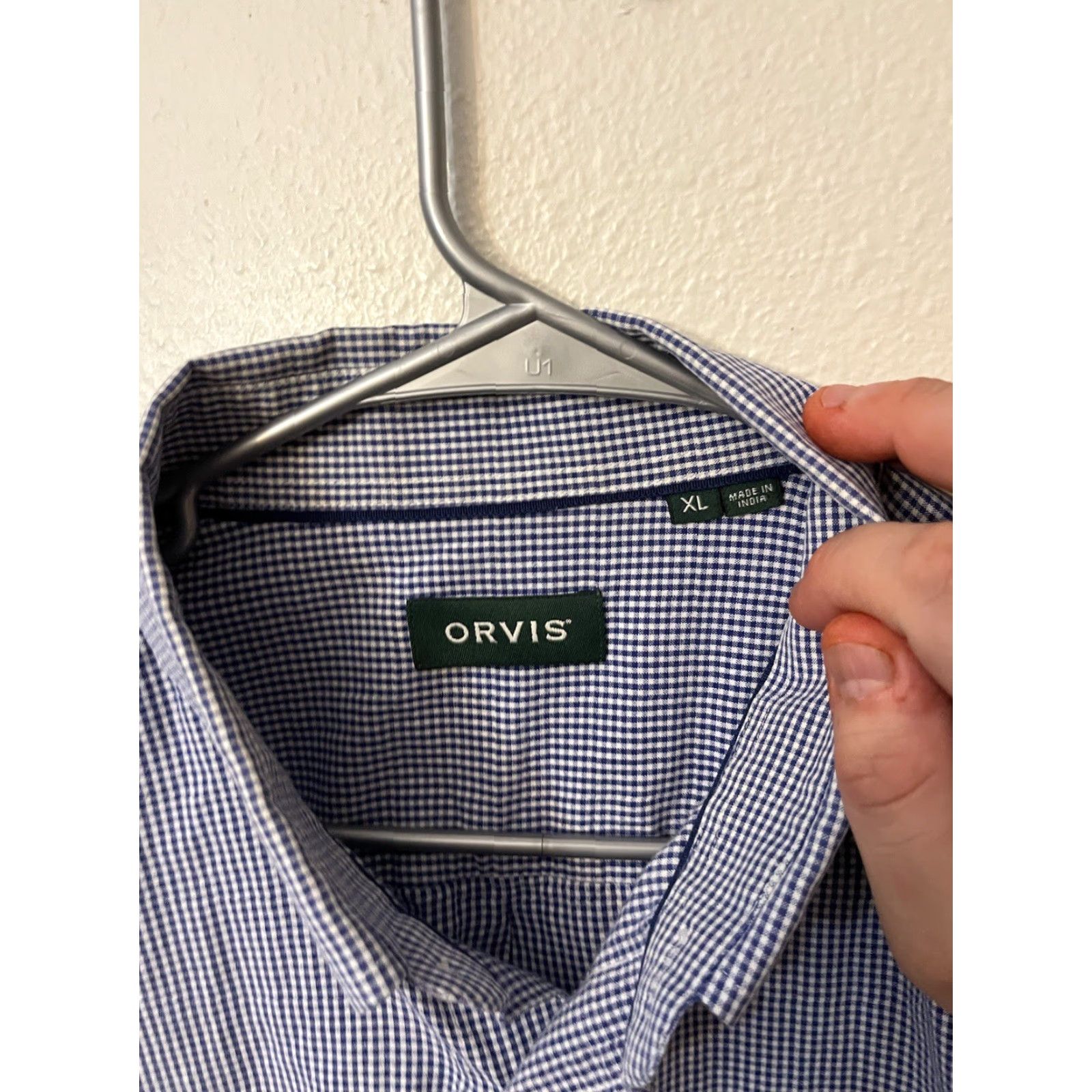 Orvis Orvis Shirt Mens XL Blue Gingham Short Sleeve Button-Up Collared Cotton Fits Regular Mens Size XL Size US XL / EU 56 / 4 - 3 Thumbnail