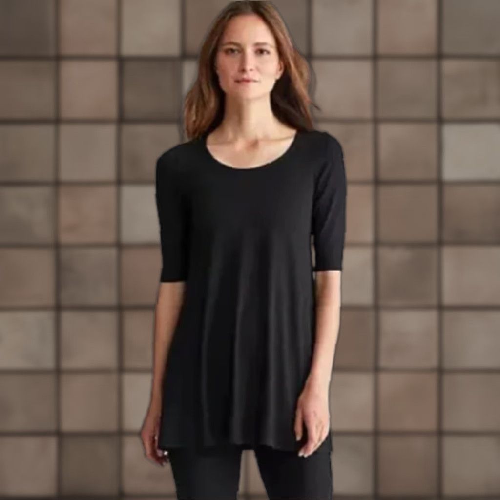 Eileen Fisher Eileen Fisher Womens XS Black Viscose Elbow Sleeve Swing Tunic Blouse Size XS / US 0-2 / IT 36-38 - 1 Thumbnail