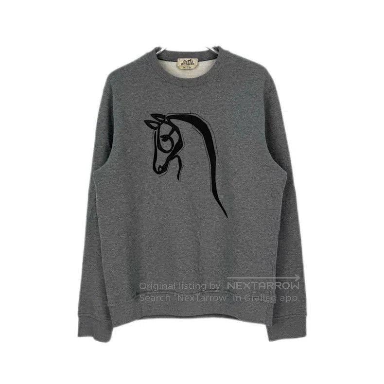 Hermes Hermes Gray Leather Horsehead Hooded Sweatshirt Size L / US 10 / IT 46 - 1 Thumbnail