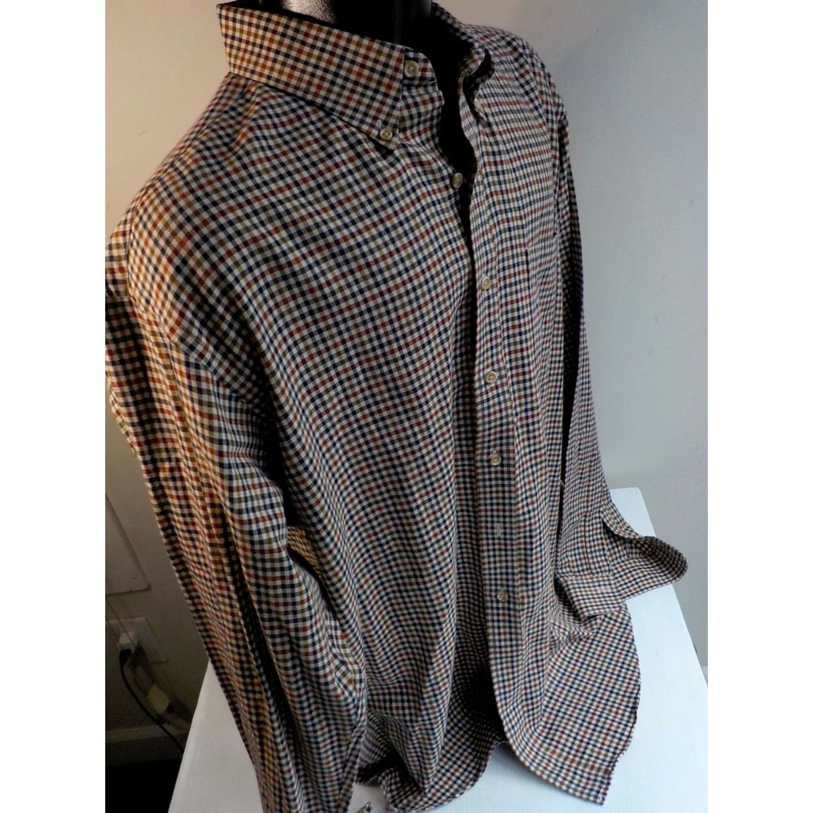 Vintage Viyella Button-Down Shirt Mens 2XT Beige Navy Maroon Black Brown Plaid Wool Cotton Long Sleeve 80% Cotton 20% Wool Size US XXL / EU 58 / 5 - 3 Thumbnail