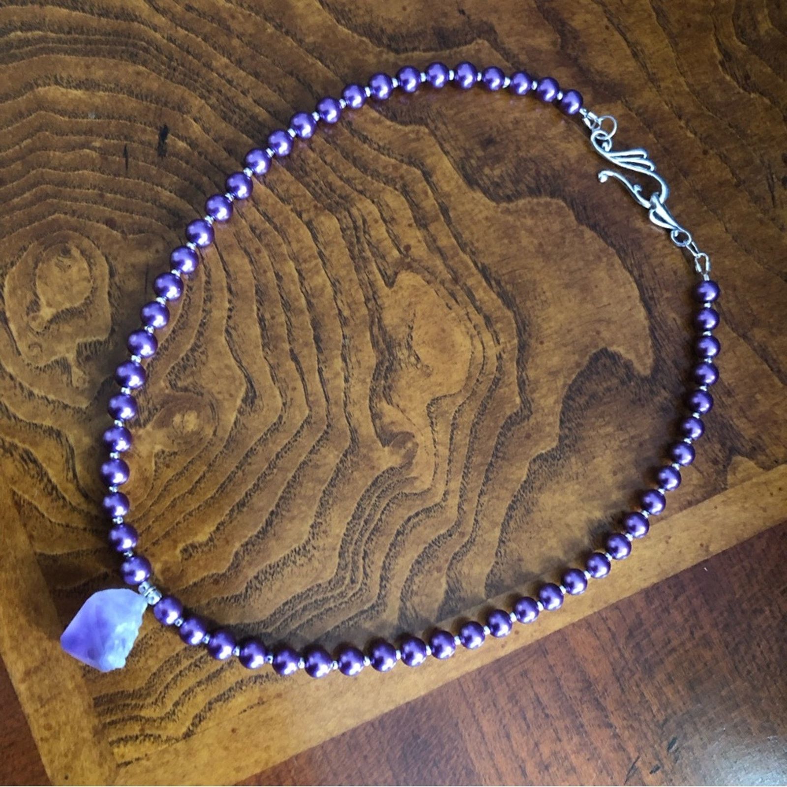 Handmade Handcrafted repurpose genuine amethyst slab Pearl necklace Size ONE SIZE - 9 Thumbnail