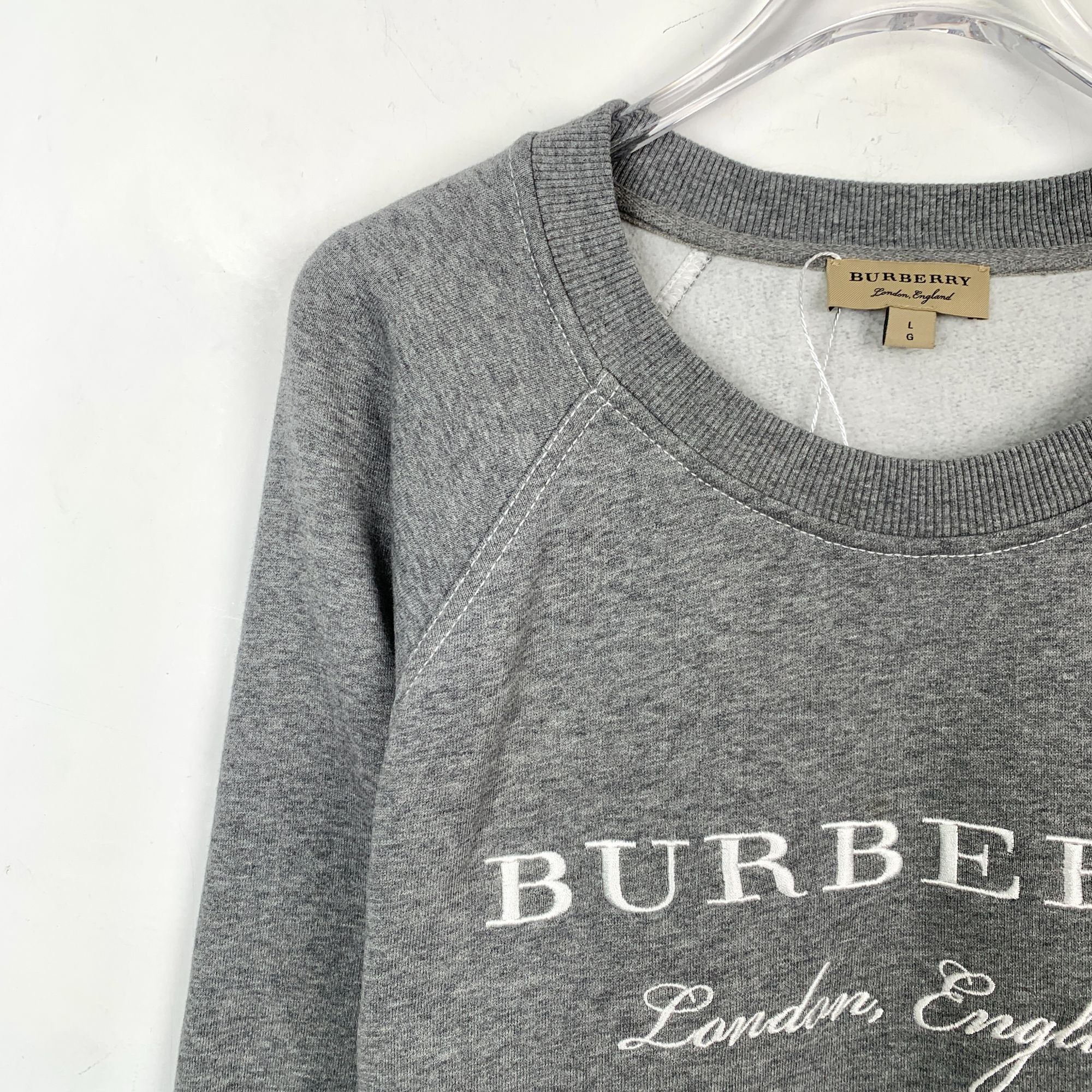 Burberry Burberry Grey Logo Embroidery Crewneck Cotton Sweatshirt (Si Size L / US 10 / IT 46 - 7 Thumbnail