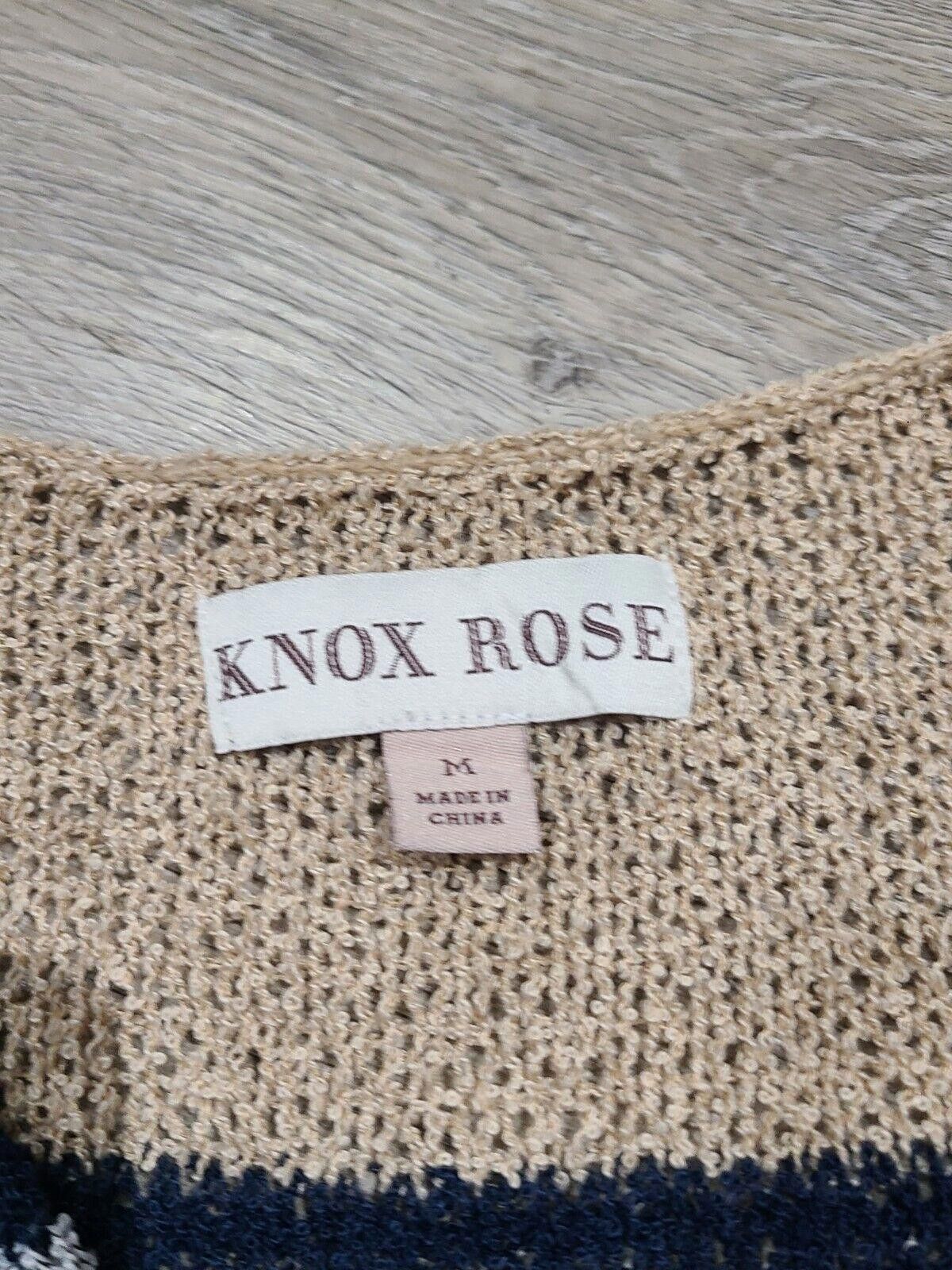 Designer Knox Rose Sweater Medium Striped Loose Knit V Neck crochet Size M / US 6-8 / IT 42-44 - 3 Thumbnail
