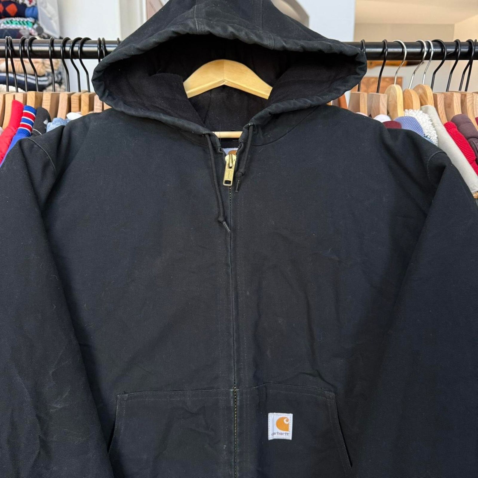 Carhartt Vintage 2005 Carhartt J130 Hooded Jacket Black Great Wear Size US XXL / EU 58 / 5 - 2 Thumbnail