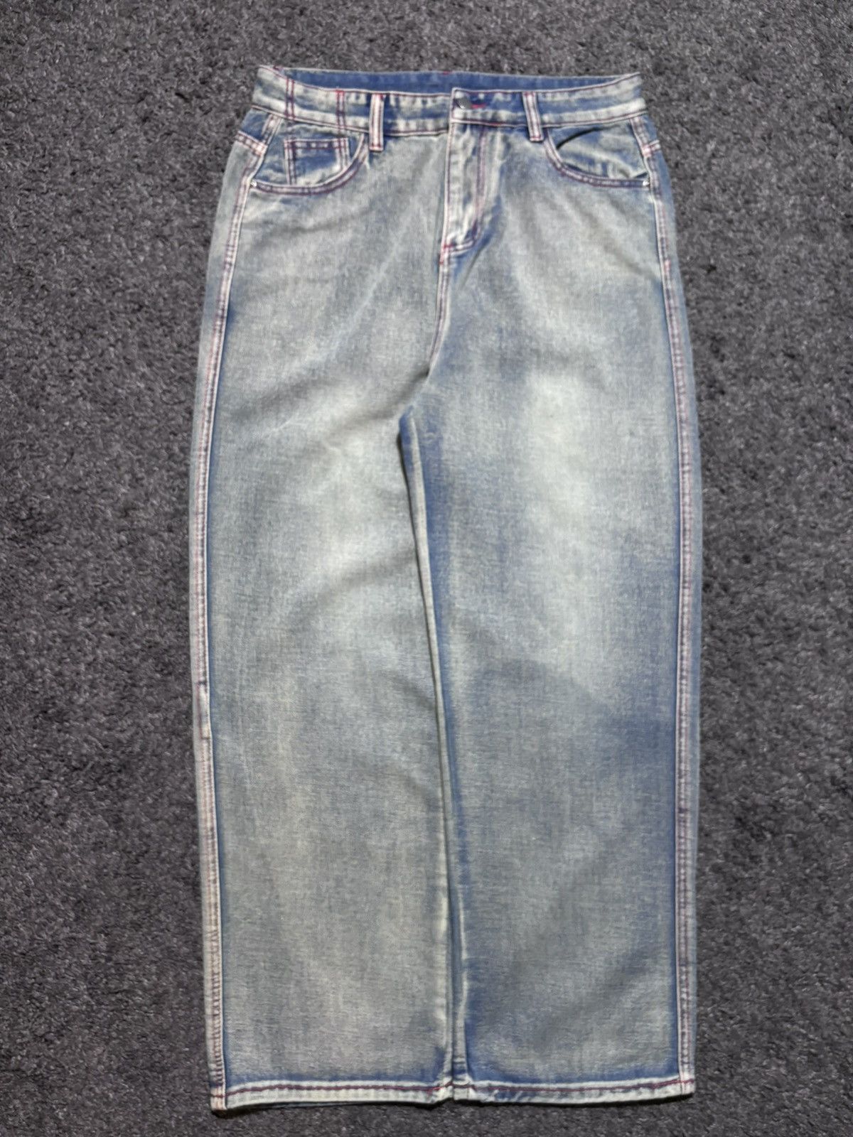 JNCO Vintage rare fire skulls embroidered gray blue baggy jeans Size US 33 - 10 Thumbnail