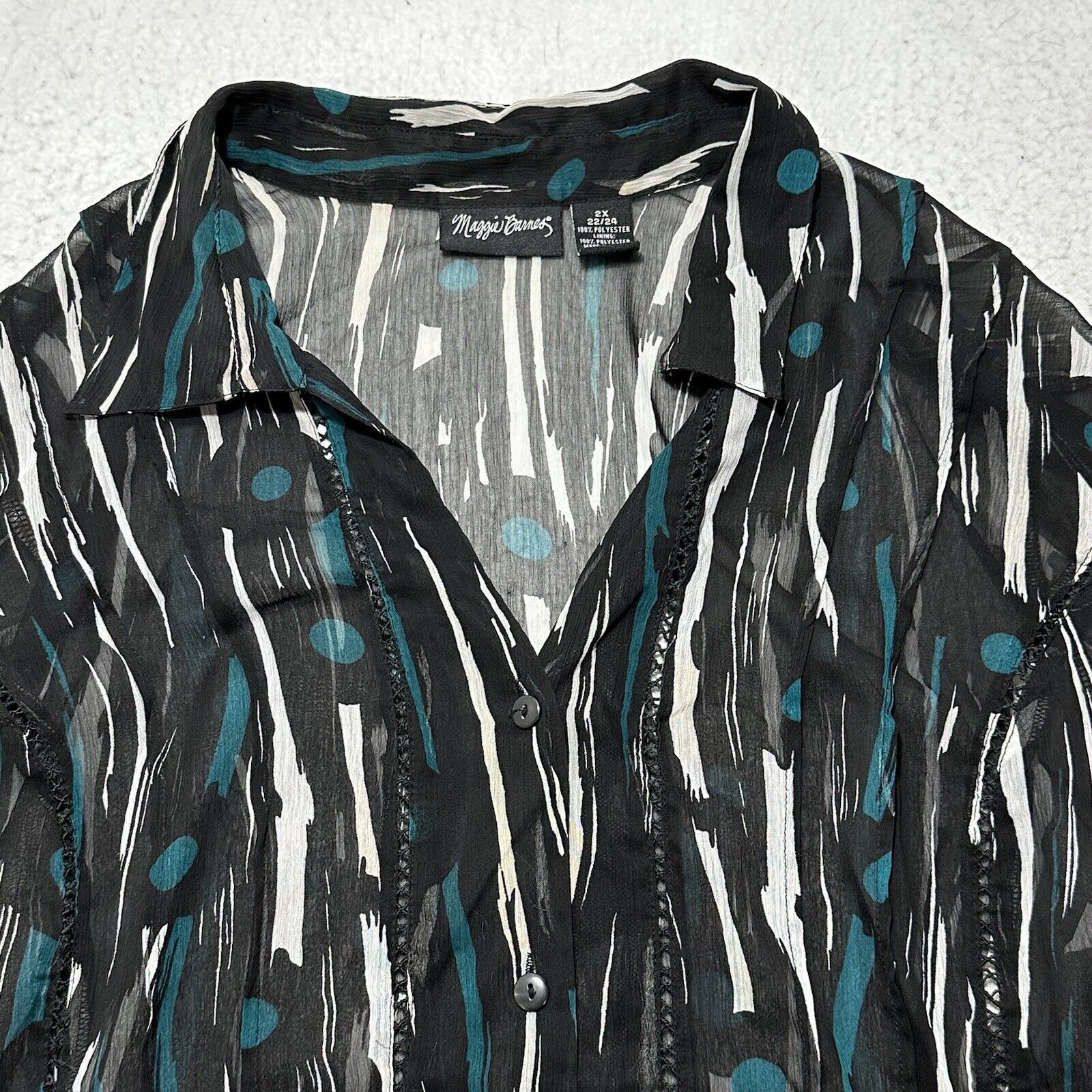 Other Maggie Barnes 2X 22/24 Sheer Button Down Blouse Lightweight Size XXL / US 16-18 / IT 52-54 - 2 Thumbnail