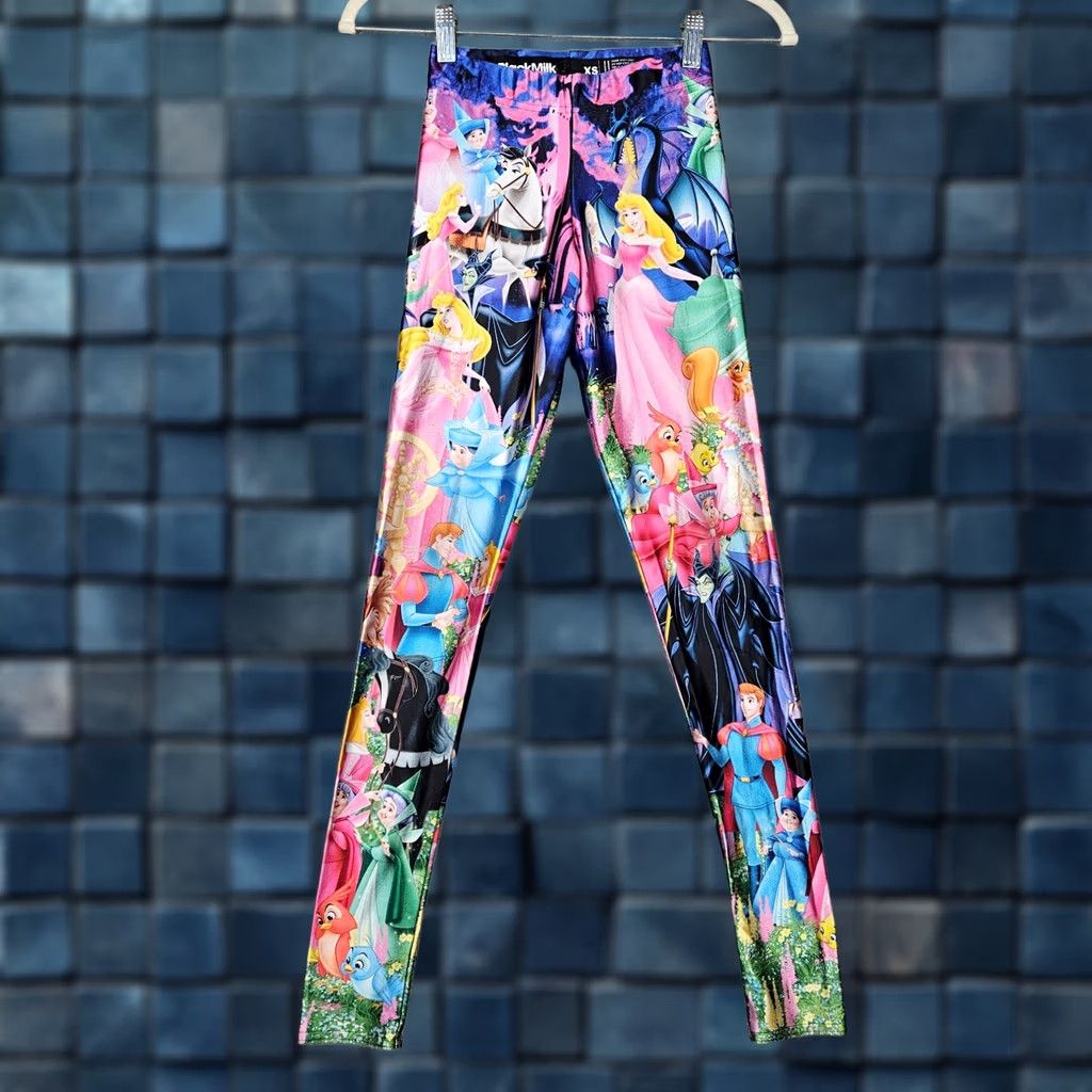 BlackMilk VINTAGE? No. (But cannot assume). Black Milk Disney Leggings Women XS Black Disney printed Leggings Skinny Adults Women Nike? Size 26" / US 2 / IT 38 - 1 Thumbnail