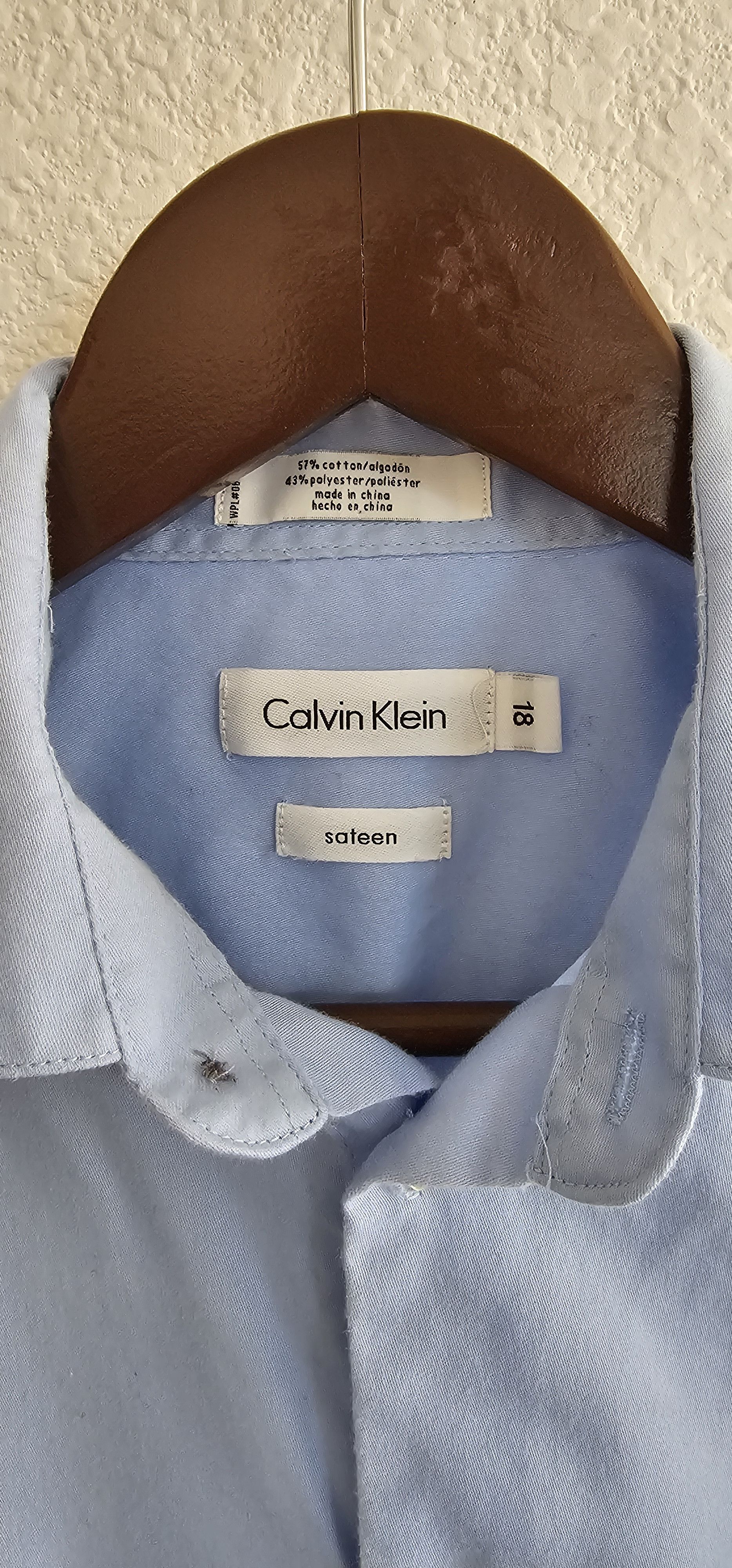 Calvin Klein Calvin Klein Sateen Button Up Shirt- Light Blue - 18 Size US XL / EU 56 / 4 - 4 Thumbnail