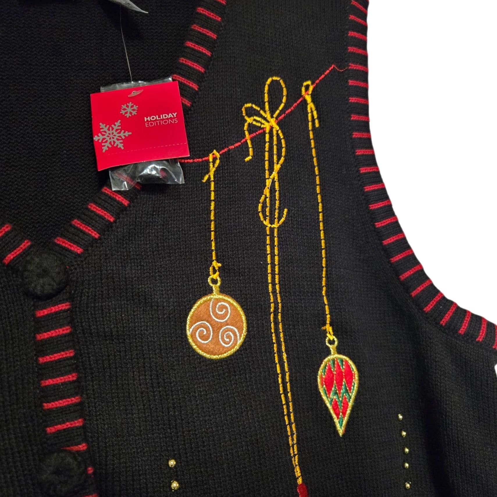 Vintage VINTAGE Holiday Editions Christmas Vest Women 2XL Black Embroidered NWT Cap Sleeve Knit Santa Claus Holiday Christmas Vintage Yes Size XXL / US 16-18 / IT 52-54 - 5 Thumbnail
