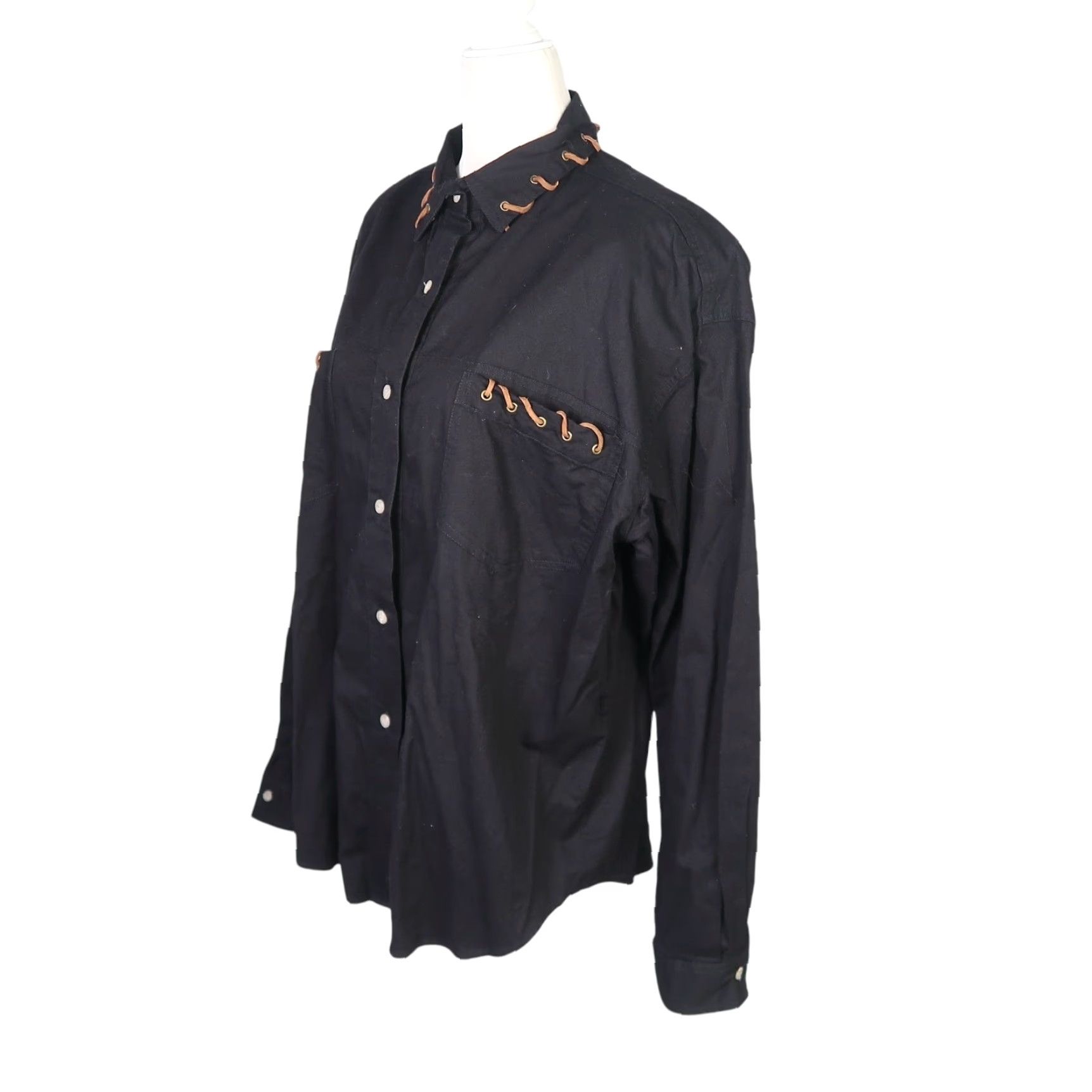 Vintage VINTAGE 90s KZK black western long sleeve button down top with brown suede trim Women L Button-Up Shirt Size L / US 10 / IT 46 - 3 Thumbnail