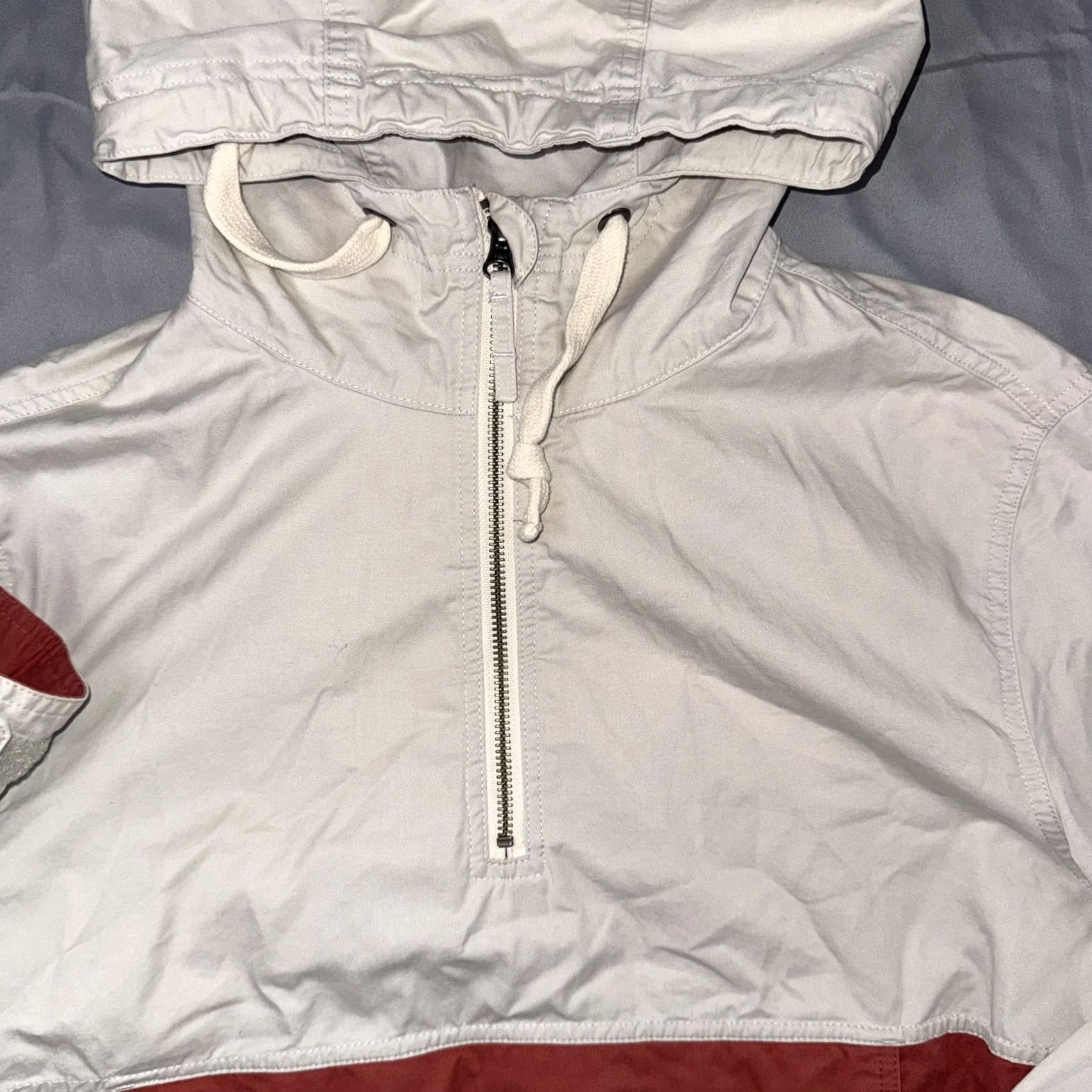 Marine Layer Marine Layer Jacket Mens Medium Beige Red 1/4 Zip Hooded Anorak Pocket Pullover Size US M / EU 48-50 / 2 - 7 Thumbnail