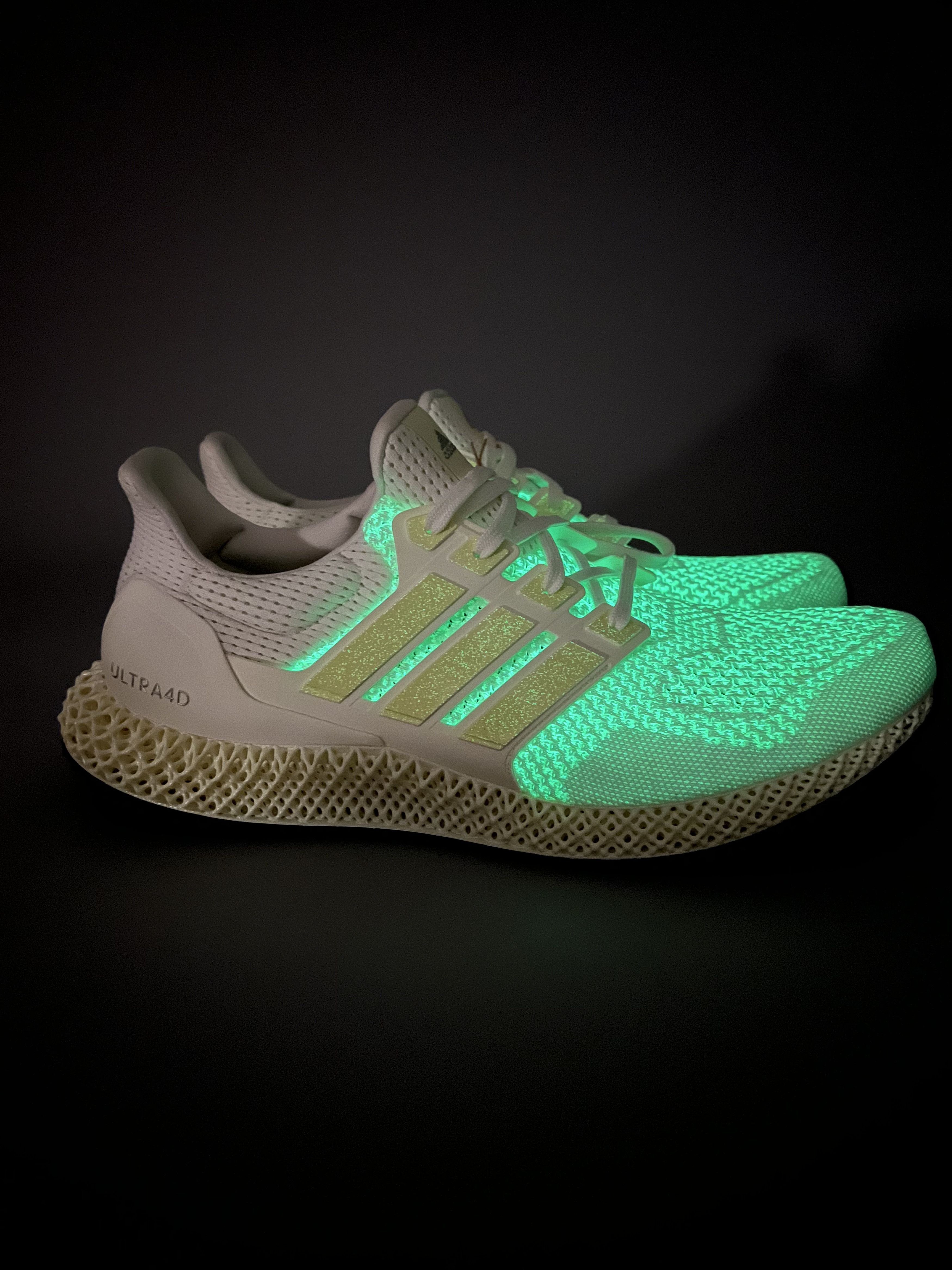 Adidas Ultra 4D Men's Running Shoes in Core White/Almost Lime/Silver Metallic (Size 12.5)