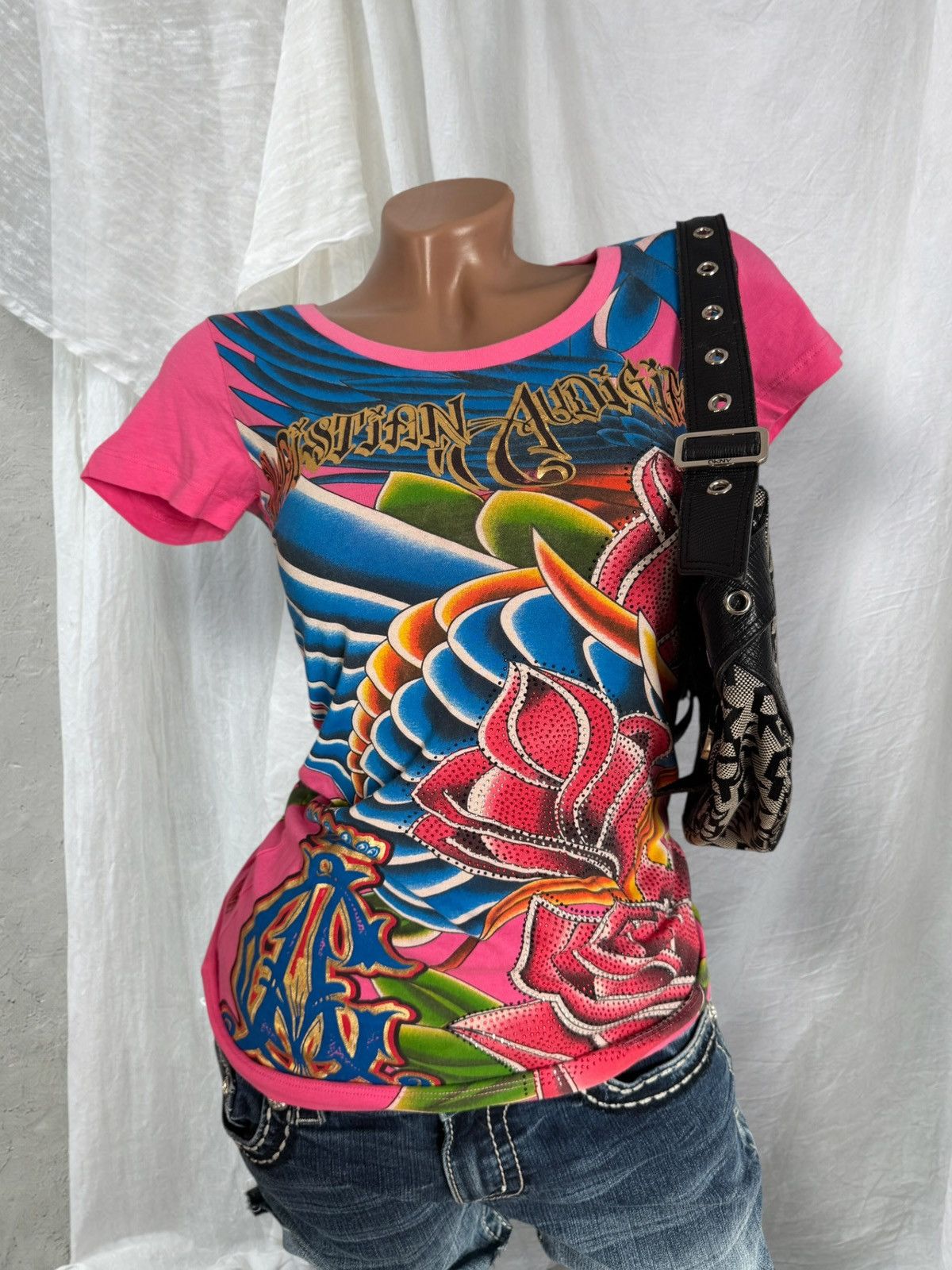 Christian Audigier Christian Audigier (Ed Hardy) Y2K Glam Rhinestones T-Shirt Size S / US 4 / IT 40 - 1 Thumbnail