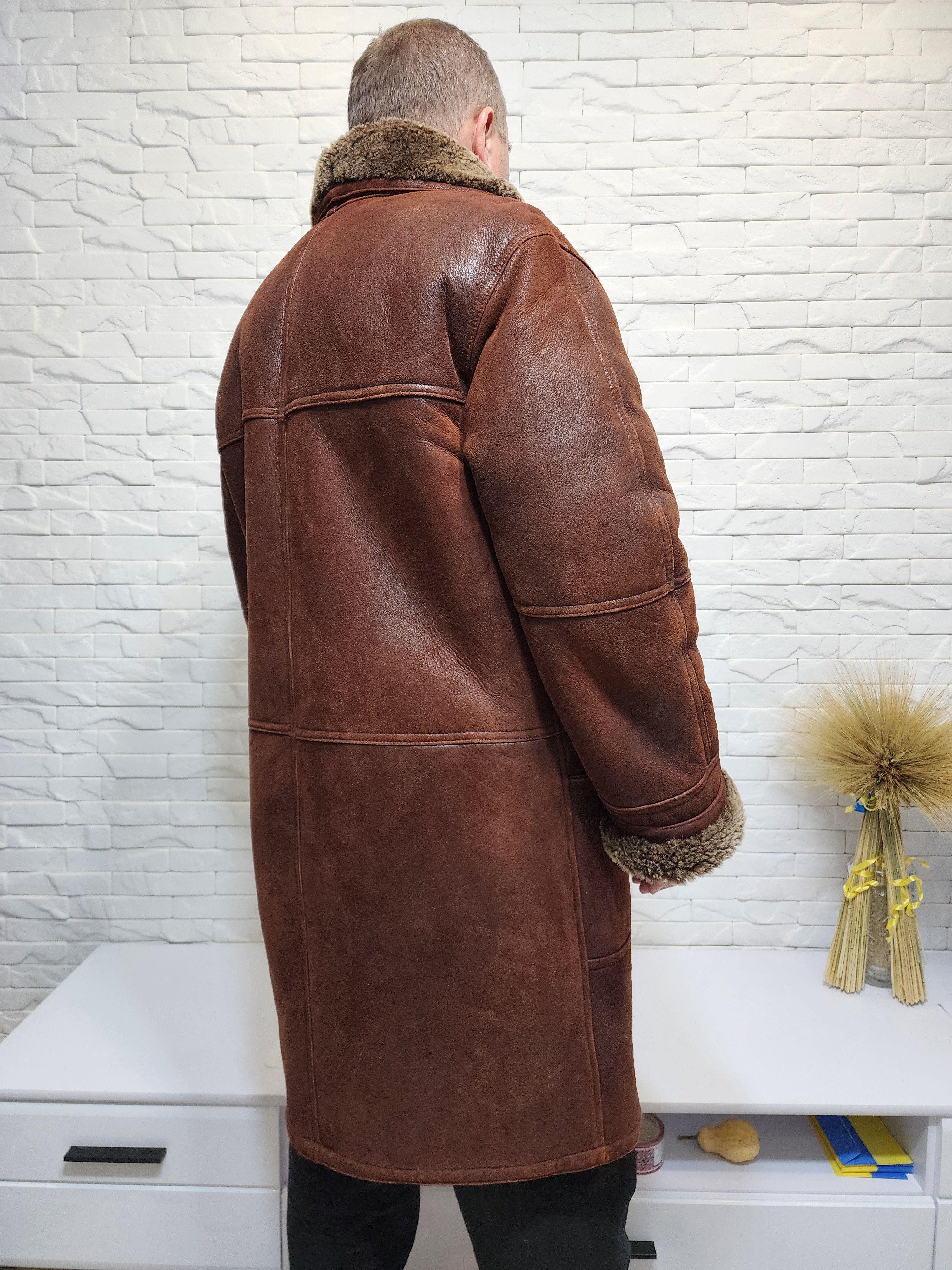 Genuine Leather Men's Brown Sheepskin Coat: Genuine Fur, Button Closure Size US XXL / EU 58 / 5 - 5 Thumbnail