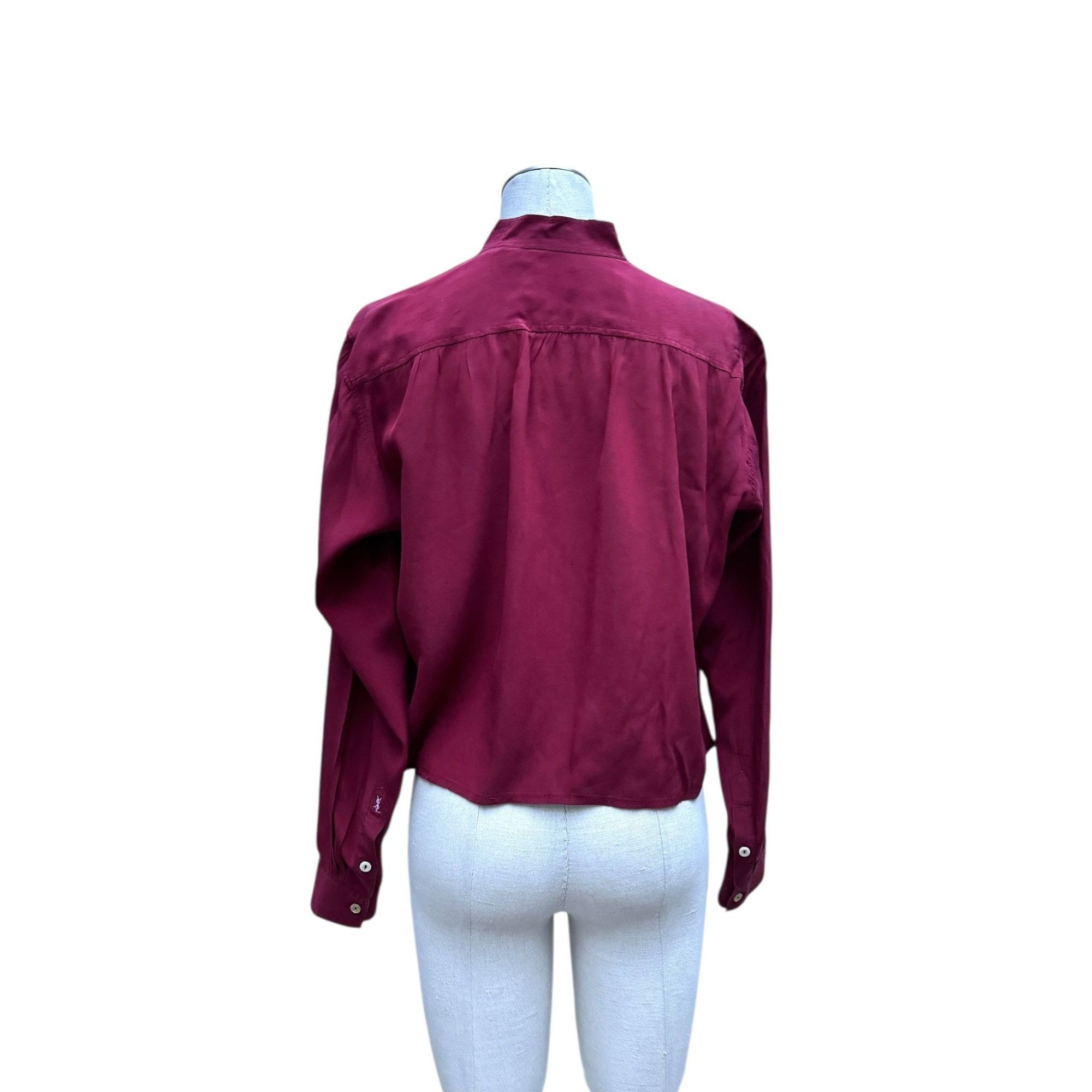 Yves Saint Laurent Vintage Burgundy Silk Shirt Size M / US 6-8 / IT 42-44 - 2 Thumbnail
