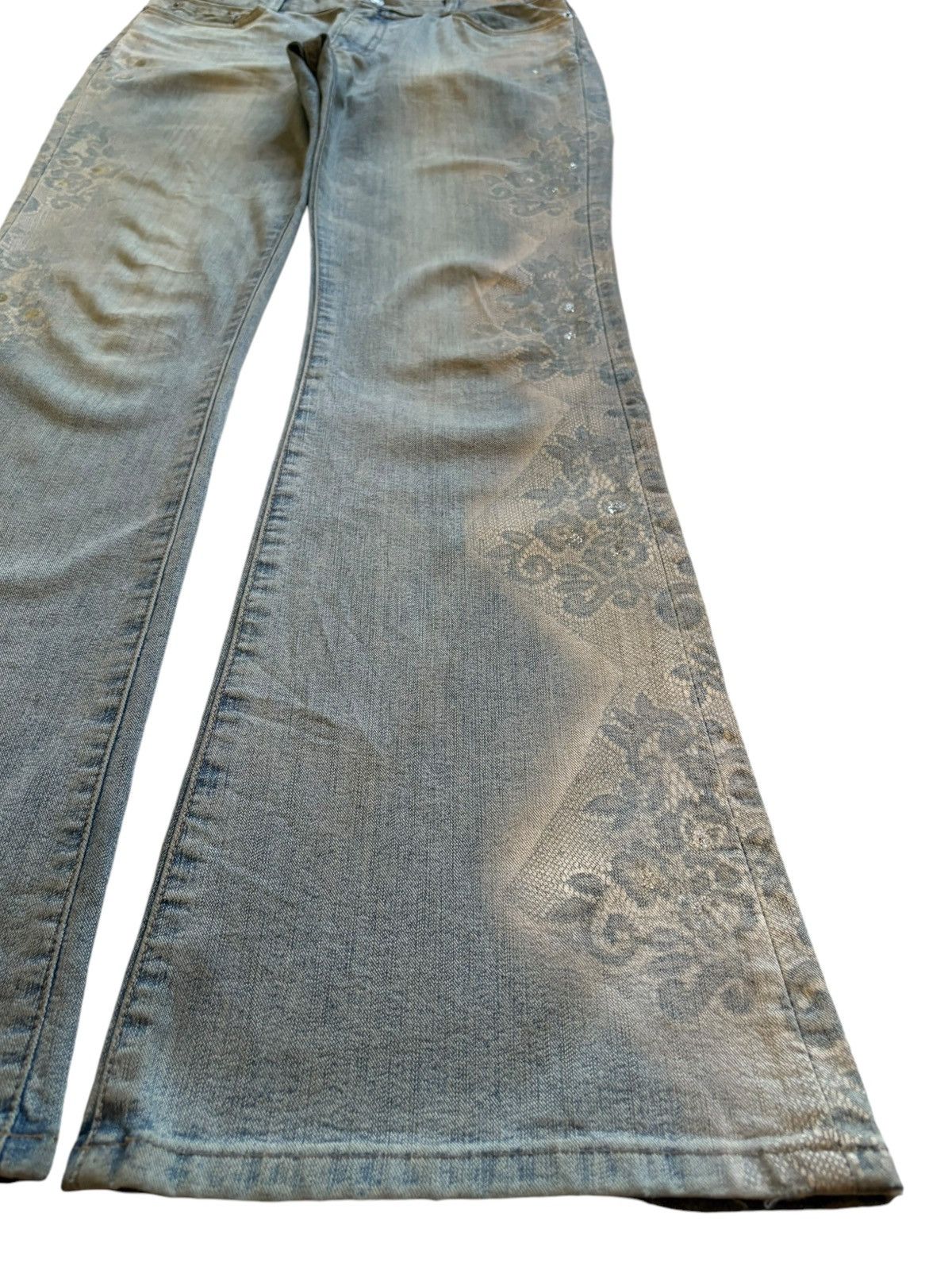 Japanese Brand Vintage Japanese Brand Faded Wash Printed Flare Jeans Size 31" - 7 Thumbnail