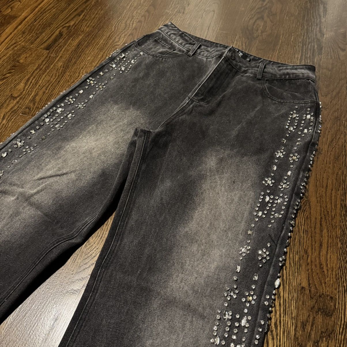 Vale Vale Black Rhinestone Washed Jeans Size US 32 / EU 48 - 2 Thumbnail