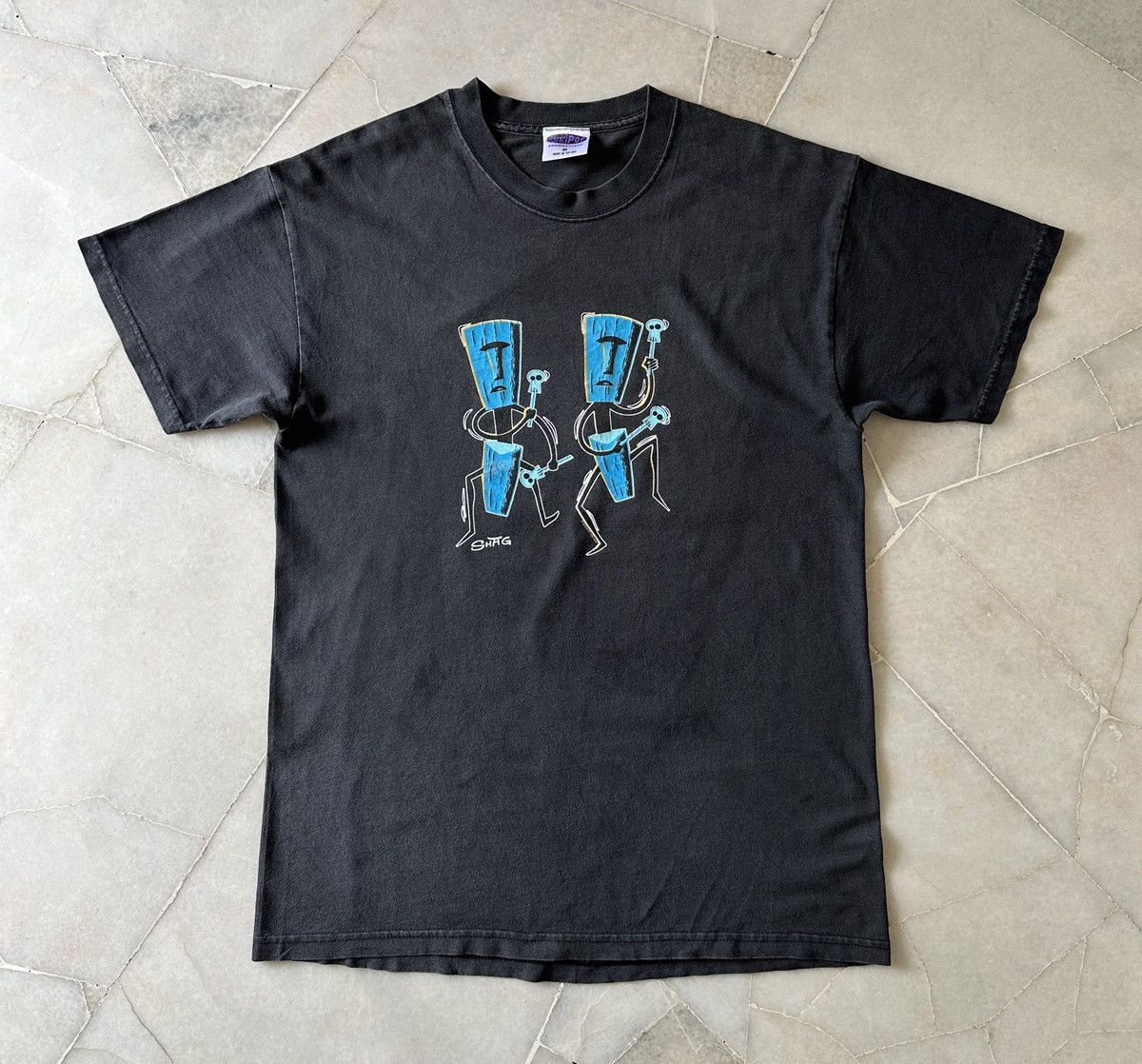 image of Made In USA x Vintage 2001 Poster Pop Shag Tee / Shirt in Black, Men's (Size Medium)