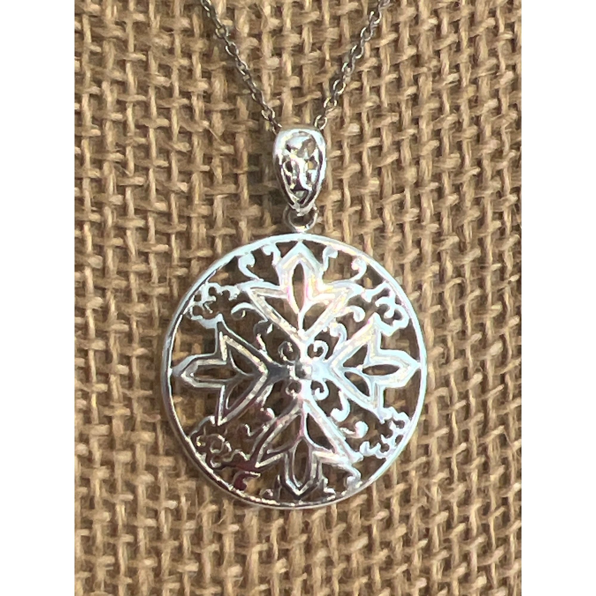 Other Vintage ATI Sterling Silver Pendant Necklace Open Work Filag Size ONE SIZE - 2 Thumbnail