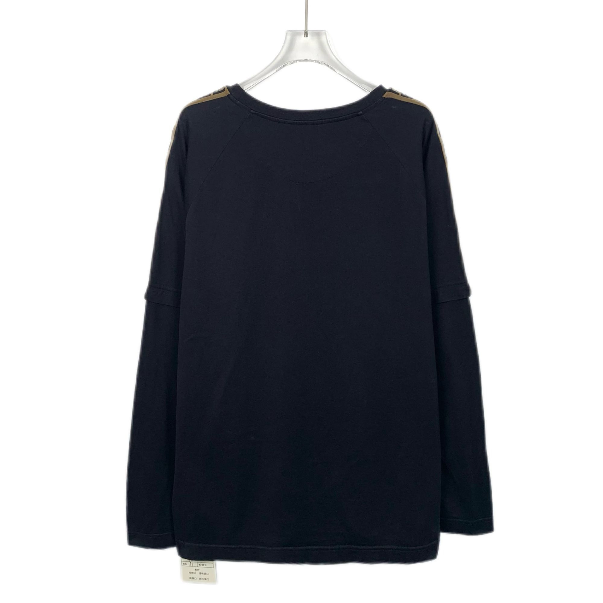 Fendi Fendi Black Long Sleeve Cotton T-Shirt With Brown Logo Tape Size US XXL / EU 58 / 5 - 8 Thumbnail