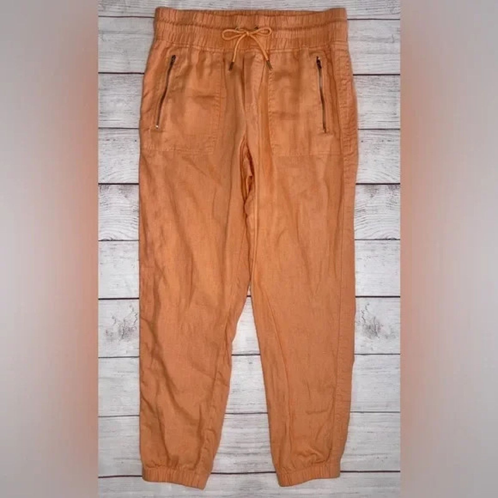 Athleta ATHLETA CABO ORANGE LINEN ZIP POCKETS ELASTIC WAIST JOGGERS Size 27" / US 4 / IT 40 - 6 Thumbnail