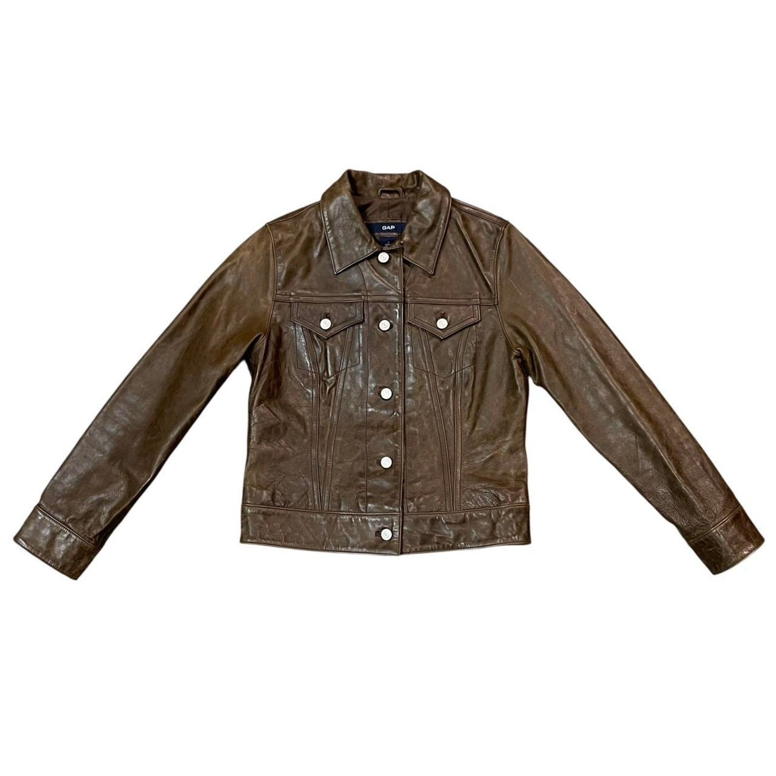 Gap VTG 2002 Y2K brown grunge indie boho Gap leather jacket S Size S / US 4 / IT 40 - 1 Thumbnail