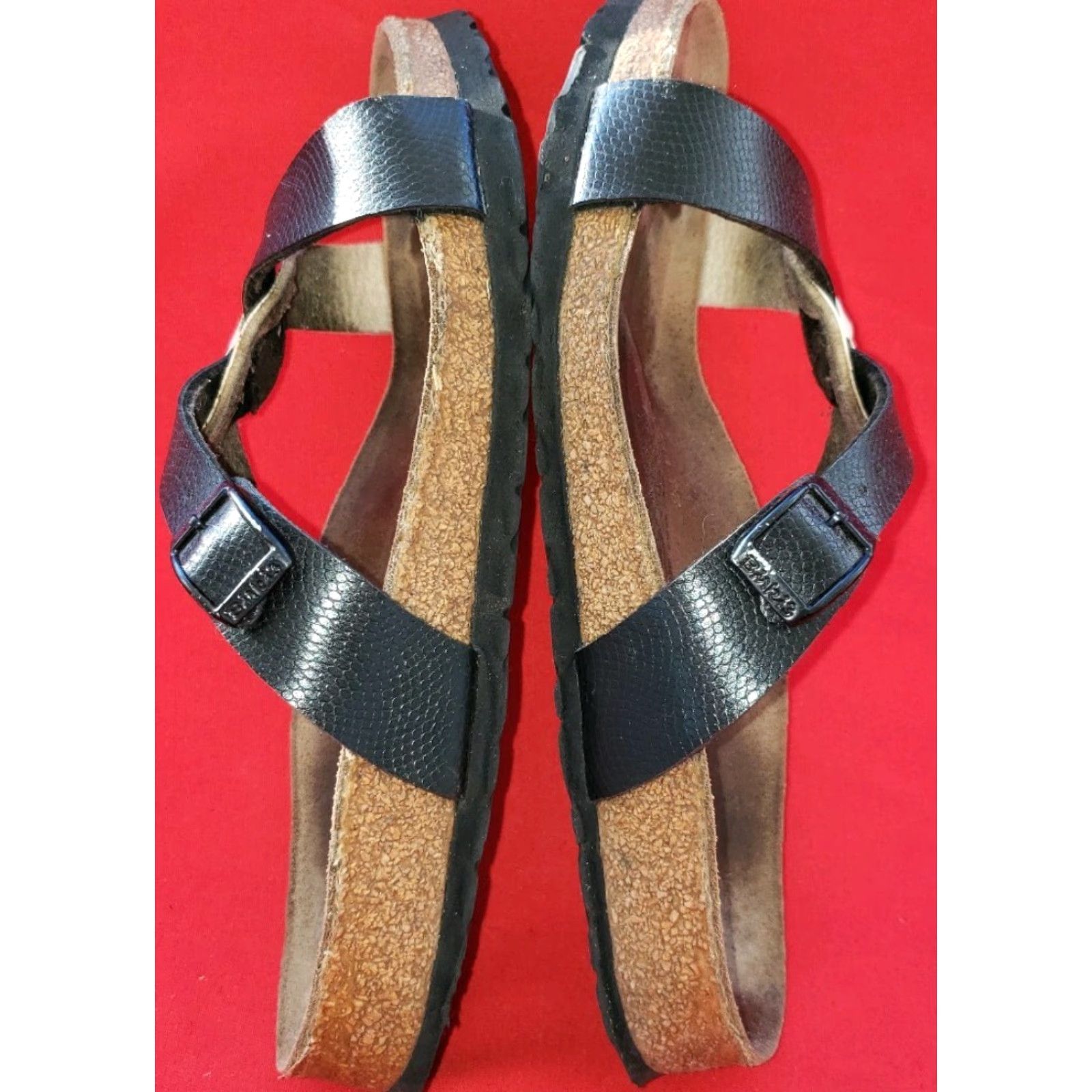 Vintage Berki's Slide Footbed Strappy Sandals Women's 7M Black White Crossover Straps Buckle Corkbed Insole Adjustable Footbed Casual Size US 8 / IT 38 - 6 Thumbnail