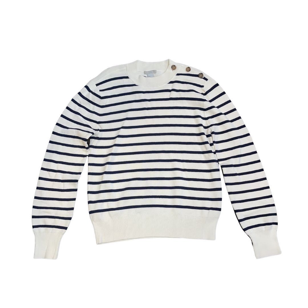 H&M Striped Crewneck Sweater Button Detail Preppy Chic Nautical Size S / US 4 / IT 40 - 1 Thumbnail