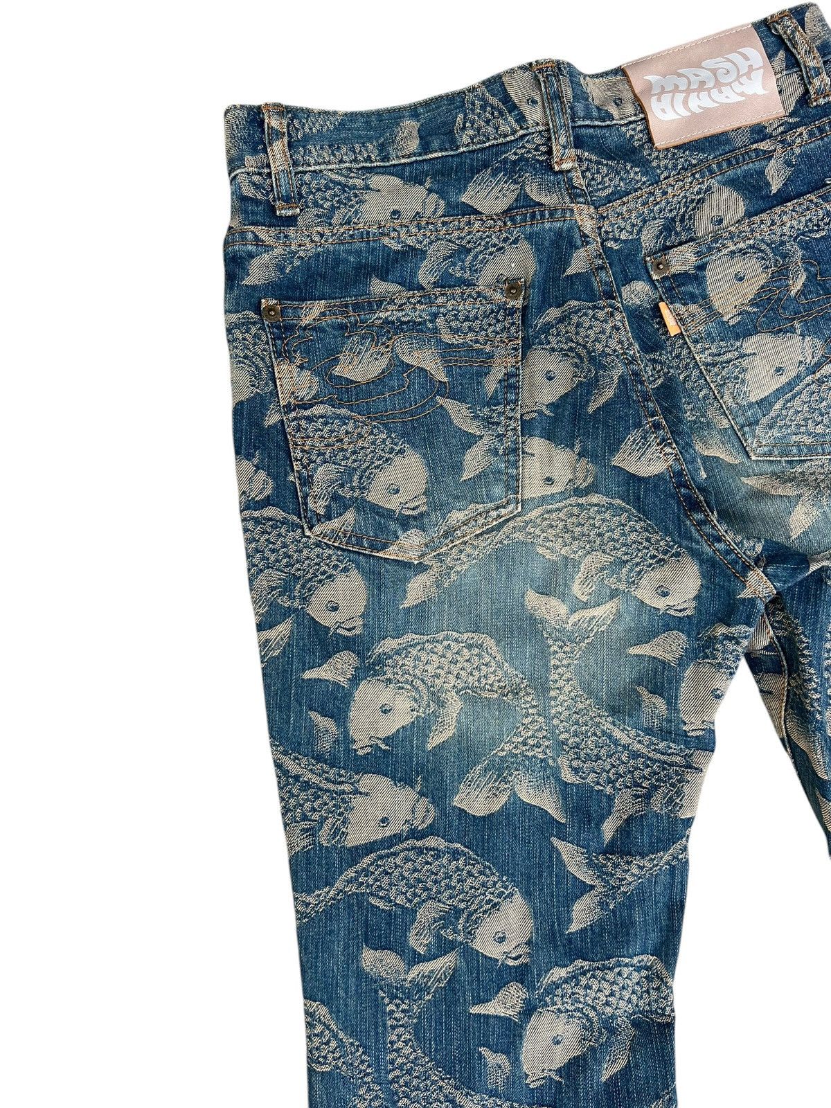 Karakuri Tamashii Mud Mash Mania Japan Embroidery Koi Fish Denim Flare Jeans Size US 29 - 13 Thumbnail