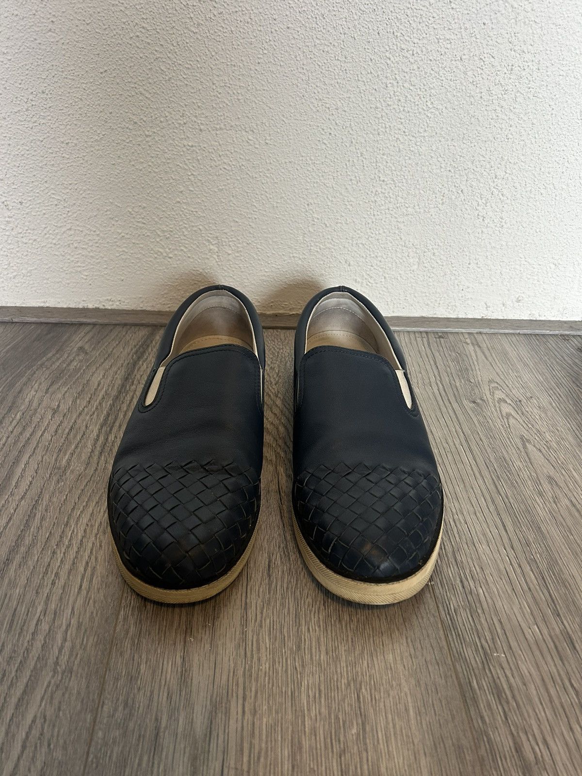 Bottega Veneta Blue Leather Slip-On Shoes with Intrecciato Detail - 41.5 Size US 8.5 / EU 41-42 - 3 Thumbnail