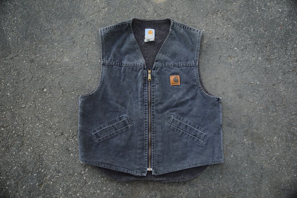 image of Carhartt V13 Ptl Petrol Berber-Lined Sandstone Duck Vest in Blue, Men's (Size Large)