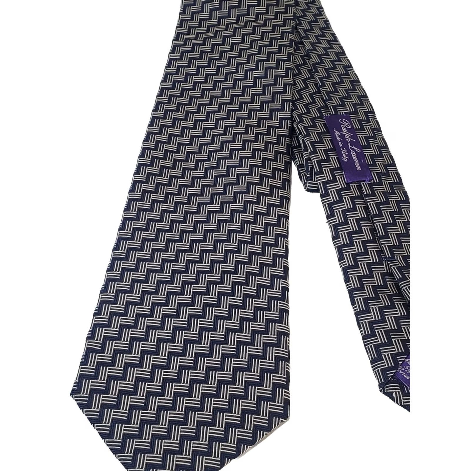 Ralph Lauren Purple Label VINTAGE Ralph Lauren Purple Label Silk Neck Tie Black White Made in Italy NWOT Preppy Geometric Boys Mens Regular Silk Tie Size ONE SIZE - 3 Thumbnail