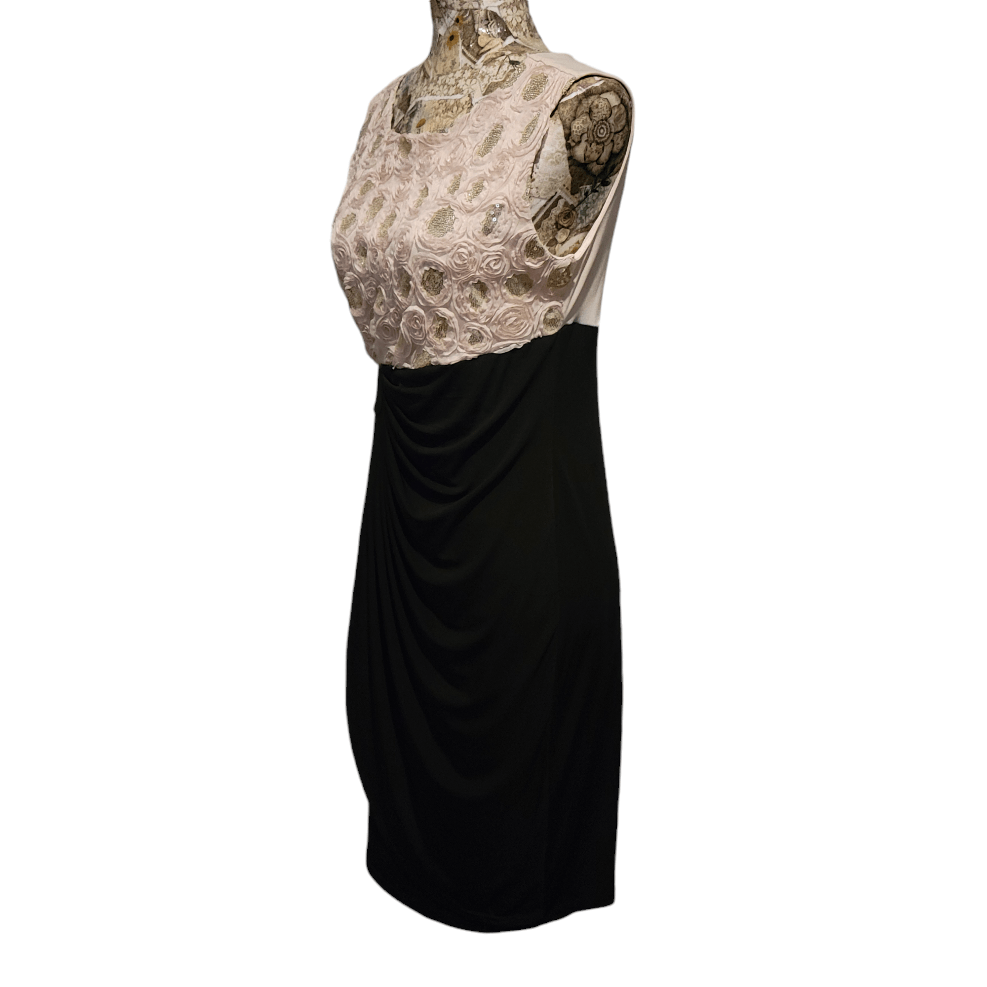 NBDN Nobrandedon Enfocus Blush Rosettes Sequins Black Gathered Stretchy Dress Size M / US 6-8 / IT 42-44 - 5 Thumbnail