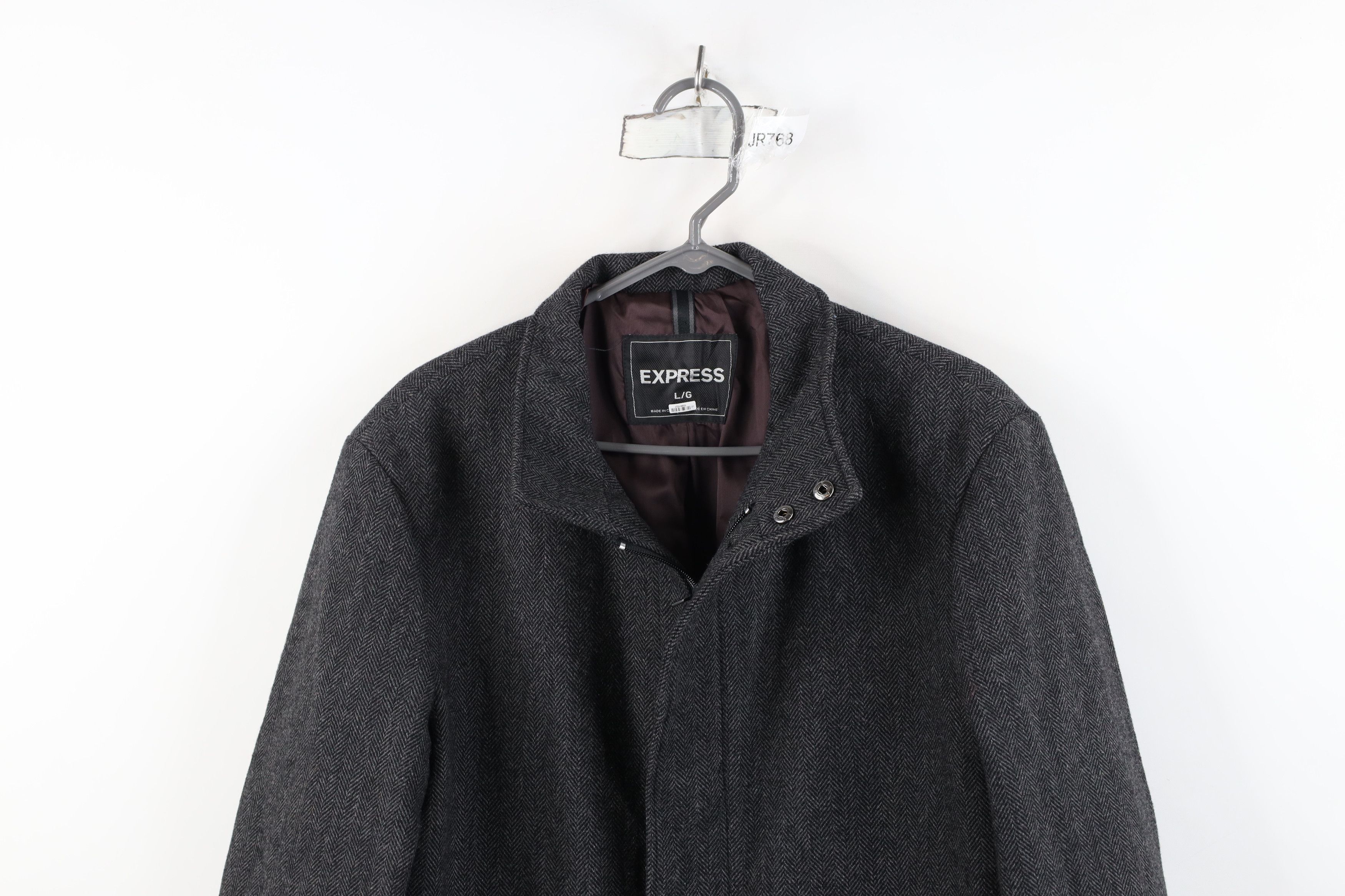 Express Express Herringbone Full Zip Overcoat Trench Jacket Gray Size US L / EU 52-54 / 3 - 2 Thumbnail