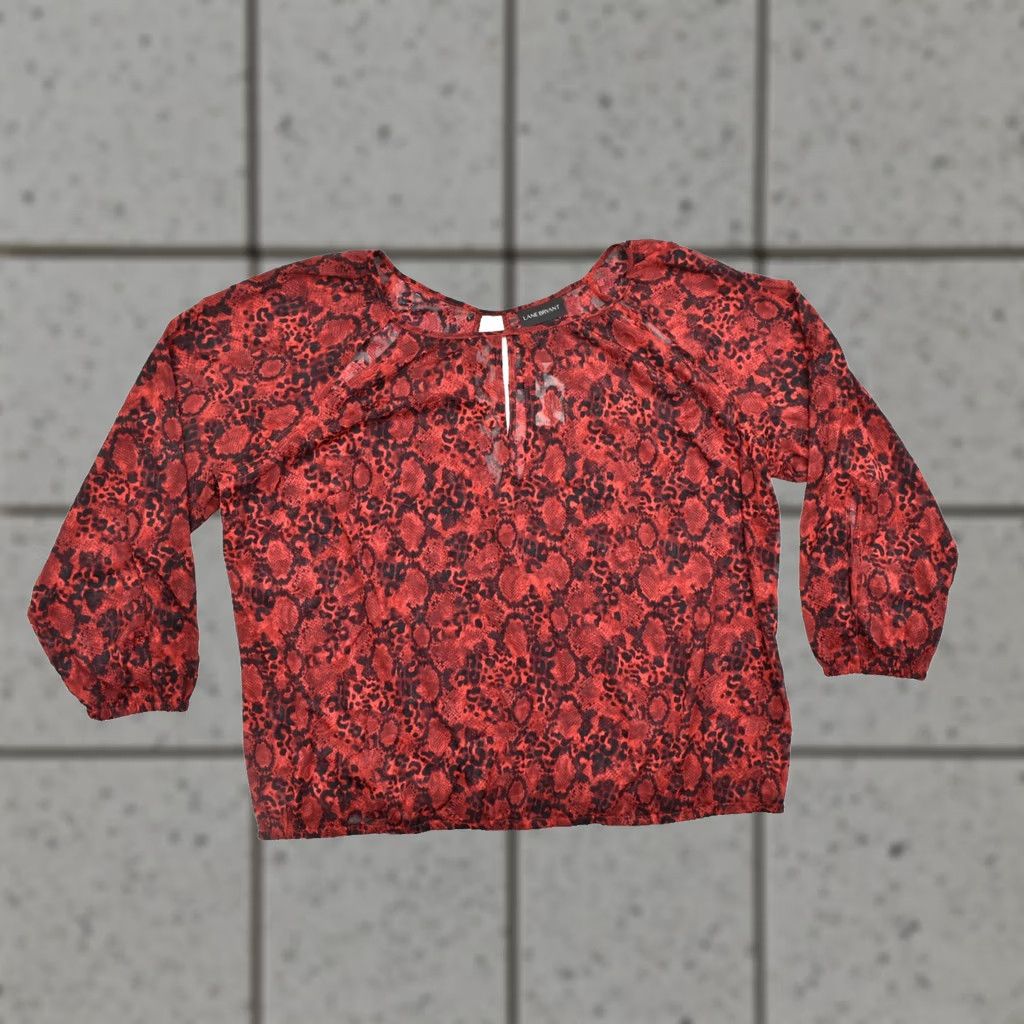 Vintage VINTAGE Lane Bryant Blouse Women 24 Plus Red Black Animal Print Keyhole Back Long Sleeve Crew Neck NWT Size 4XL / US 24-26 - 1 Thumbnail