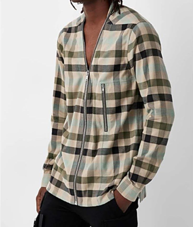 image of Rick Owens Larry Brushed Cotton Zip Shirt in Green, Men's (Size Medium)