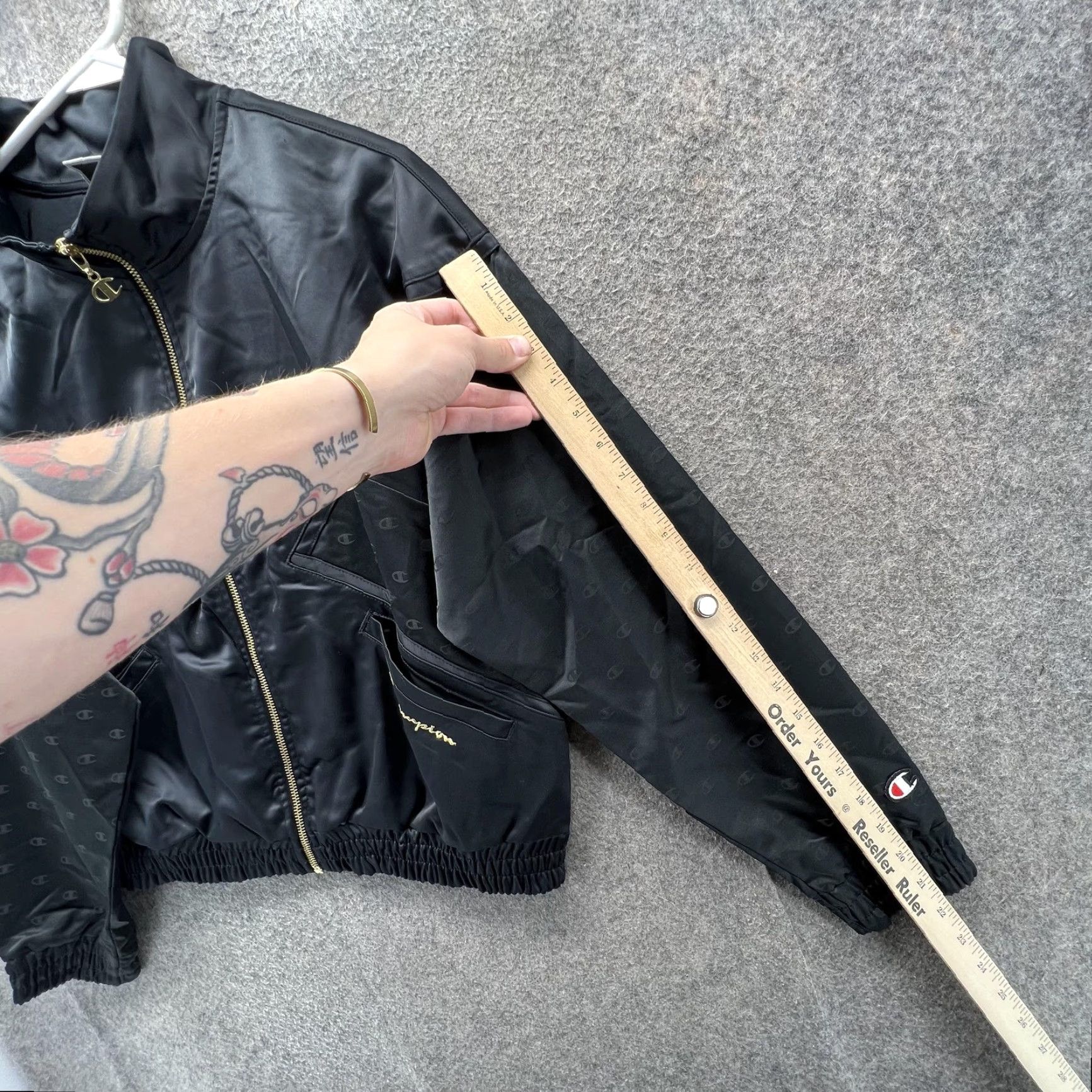 Champion Champion Track Jacket Womens Large Black Full Zip Monogram Logo Lined Athletic Womens Size L / US 10 / IT 46 - 4 Thumbnail