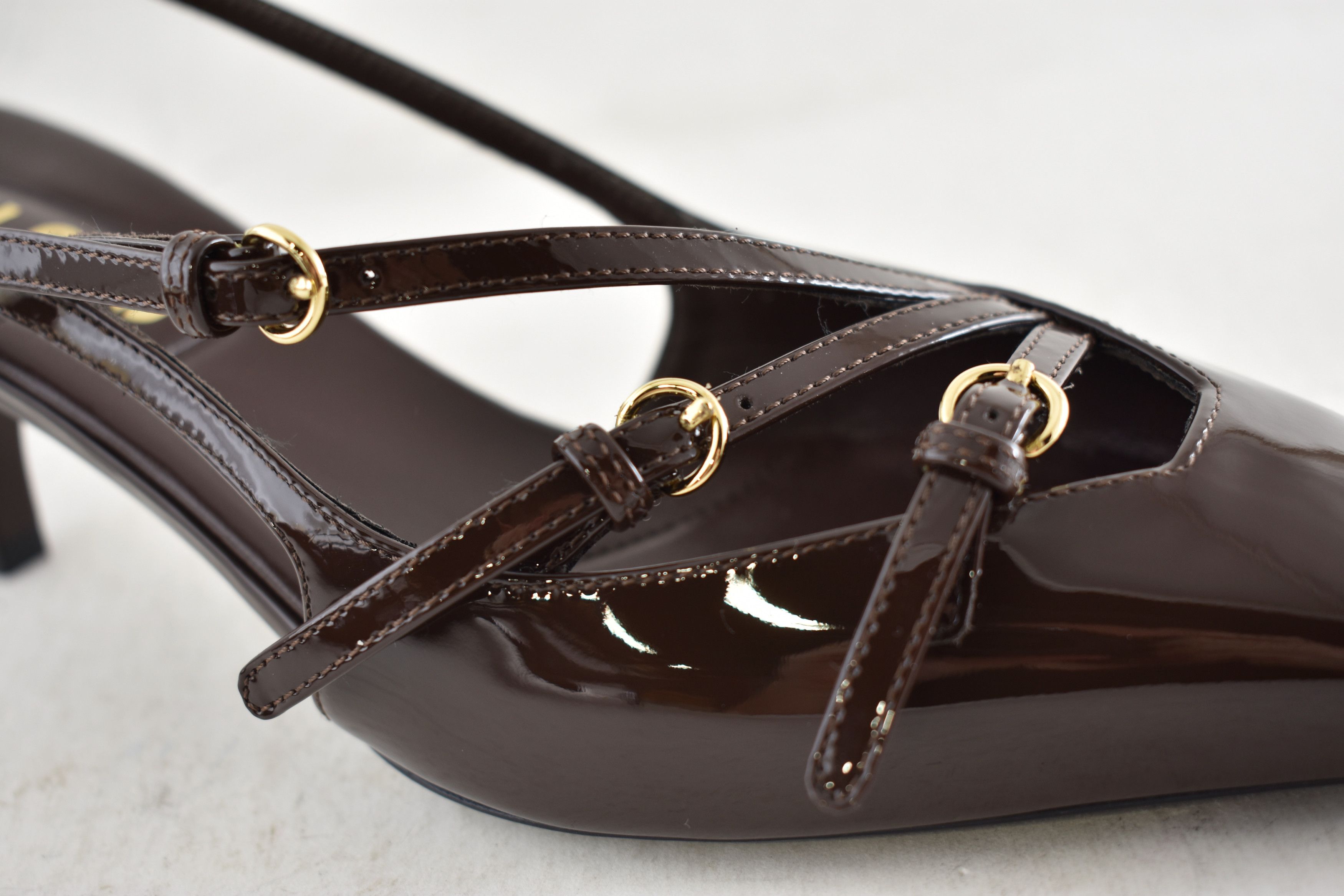 Miu Miu 55 Patent Buckle Trio Pointed Slingback Kitten Heel Pump 36 Size US 6 / IT 36 - 7 Thumbnail